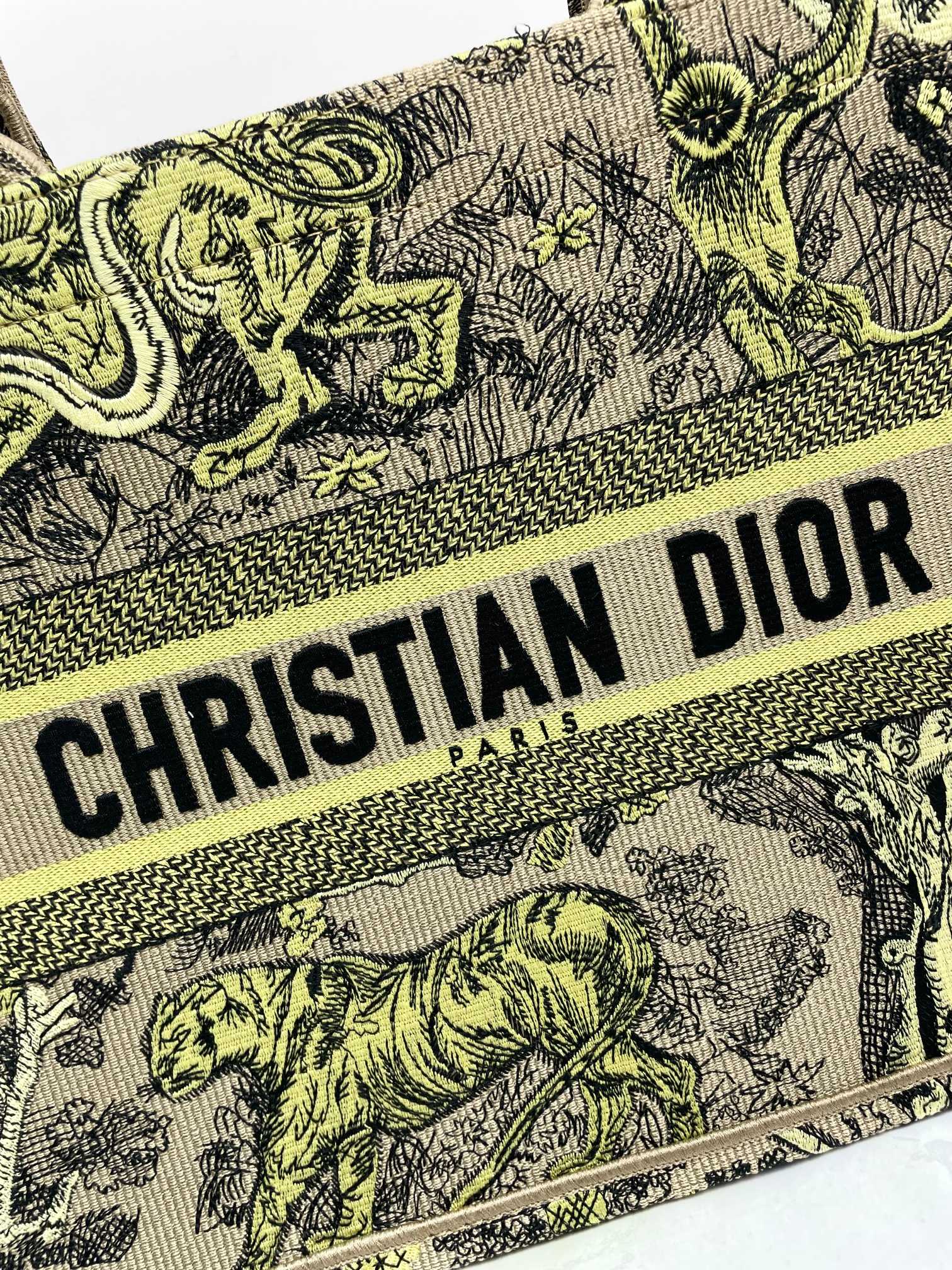 Christian Dior Medium Book Tote Toile de Jouy Tiger Embroidery Bag