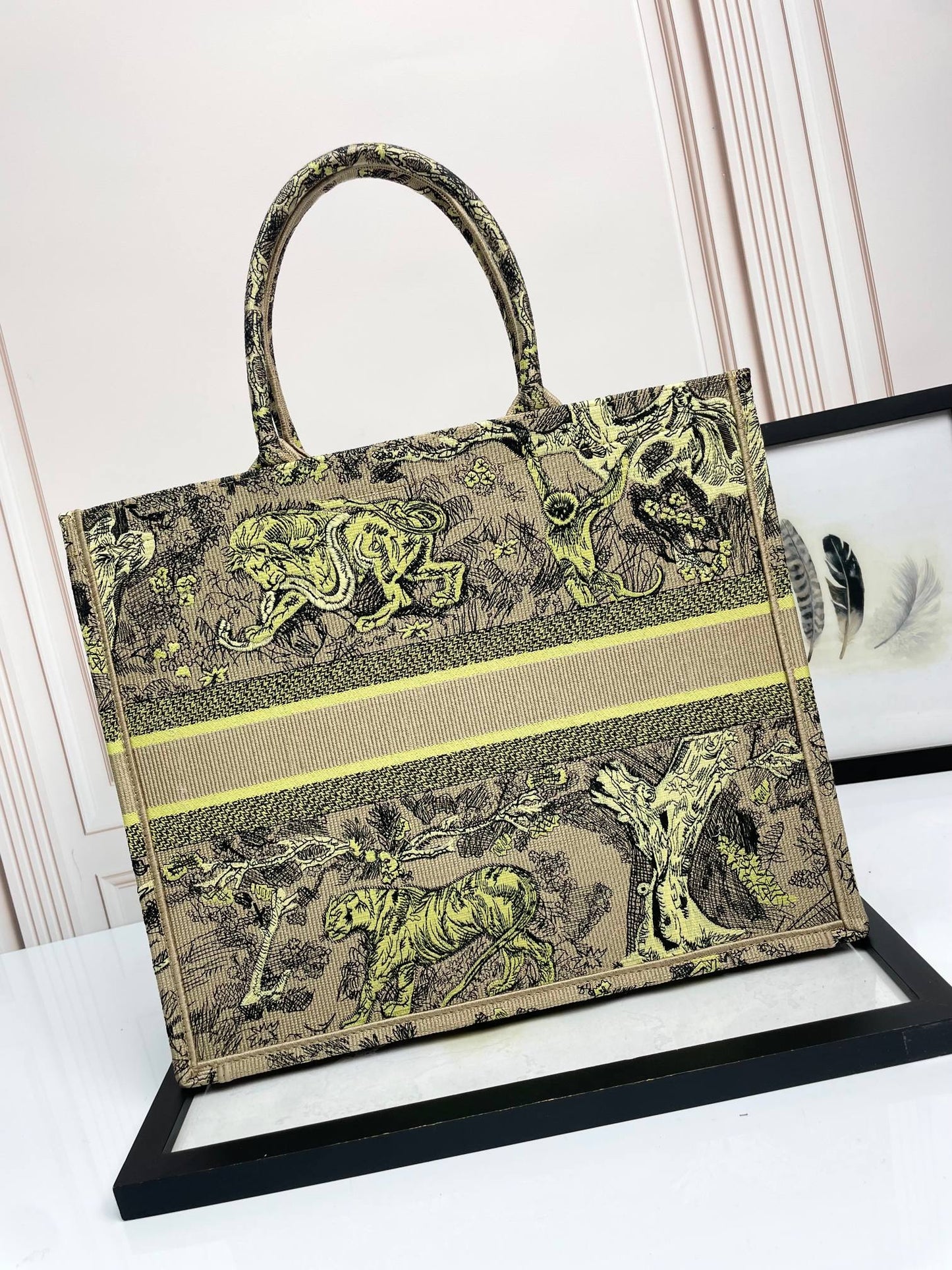 Dior Embroidered Jungle Animal Canvas Tote Bag Vintage Shoulder Handbag