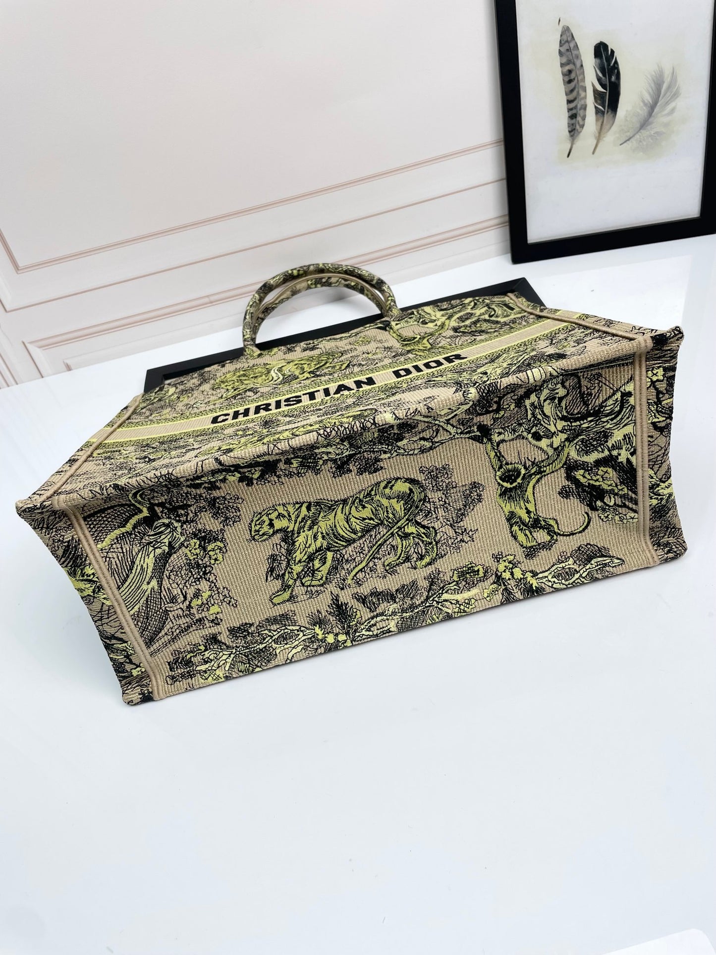Dior Luxury Embroidered Animal Motif Canvas Tote Bag with Top Handle