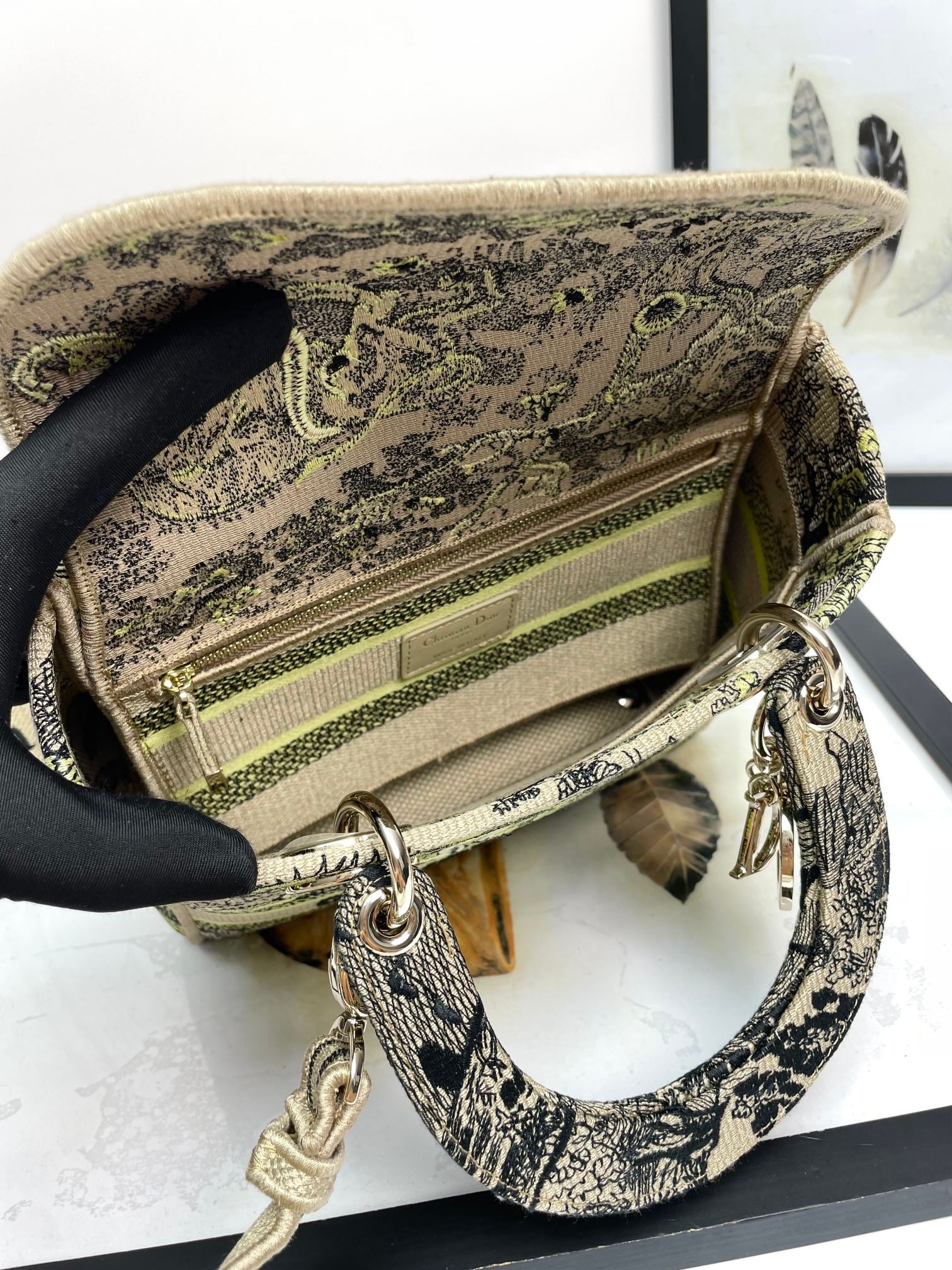 Dior Vintage Embroidered Animal Tapestry Satchel Handbag with Strap
