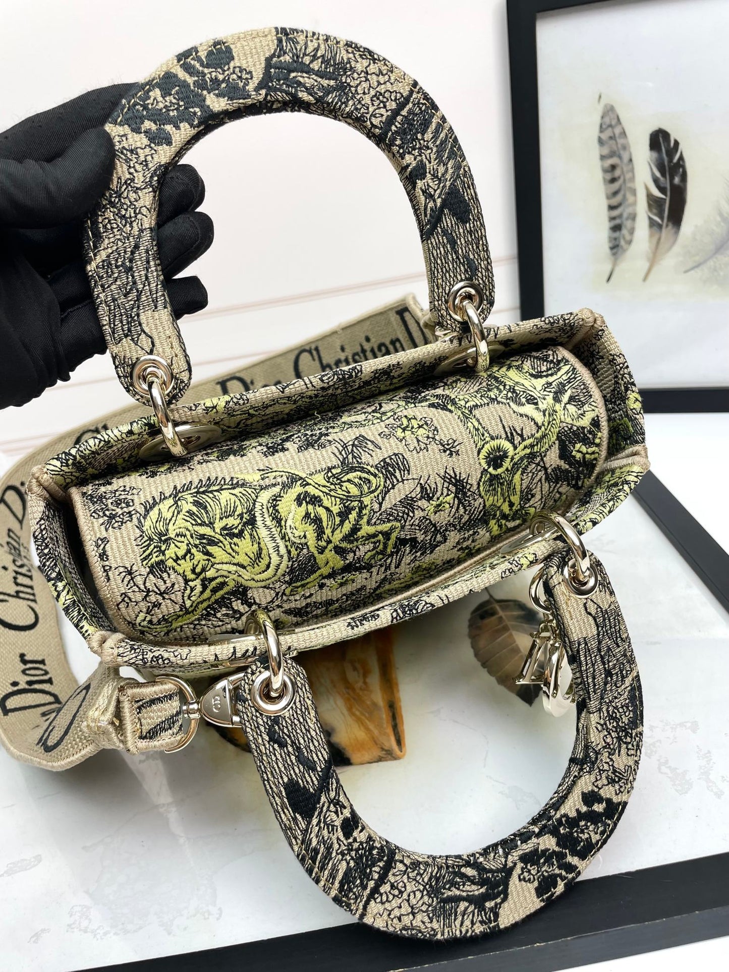 Dior Embroidered Jungle Animal Canvas Satchel Bag with Top Handle