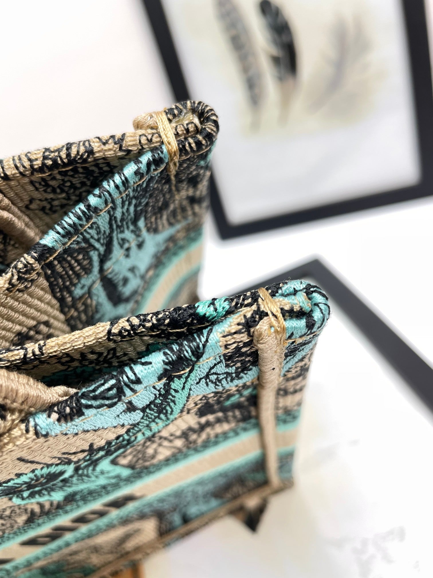 Dior Teal and Beige Embroidered Animal Print Canvas Tote Bag