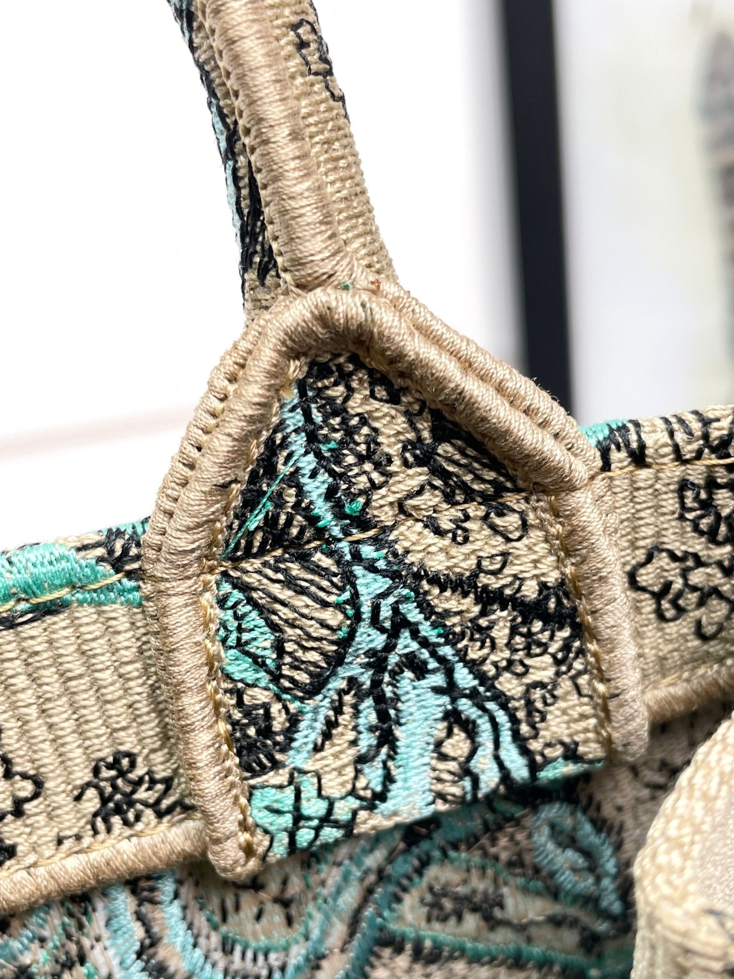 Dior Teal and Beige Embroidered Animal Print Canvas Tote Bag