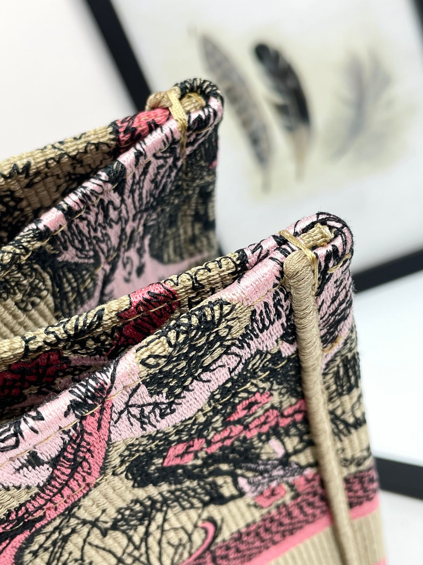 Dior Vintage Tiger Print Canvas Tote Bag Pink and Beige Handbag