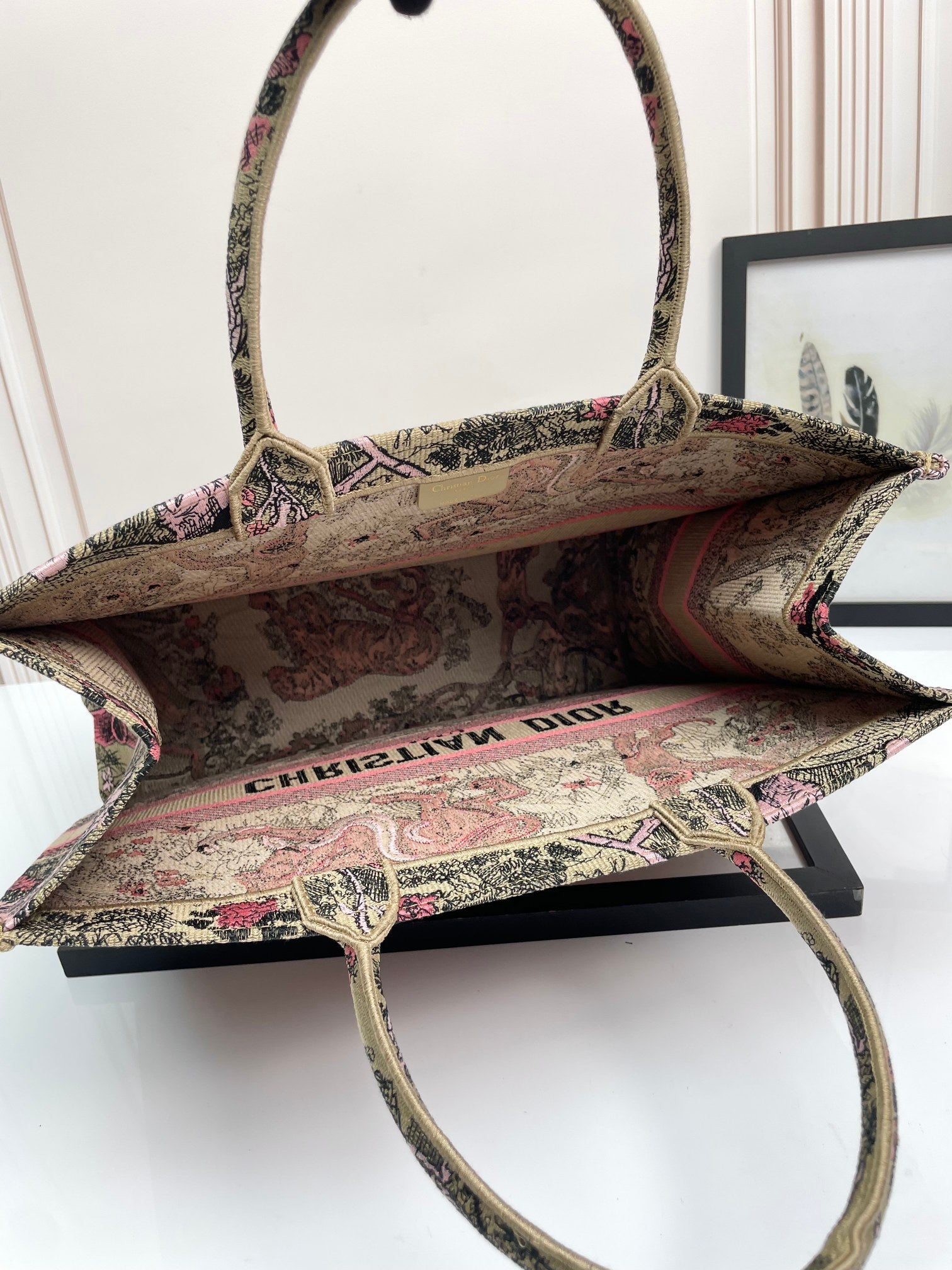 Christian Dior Medium Book Tote - Pink Toile de Jouy Embroidery