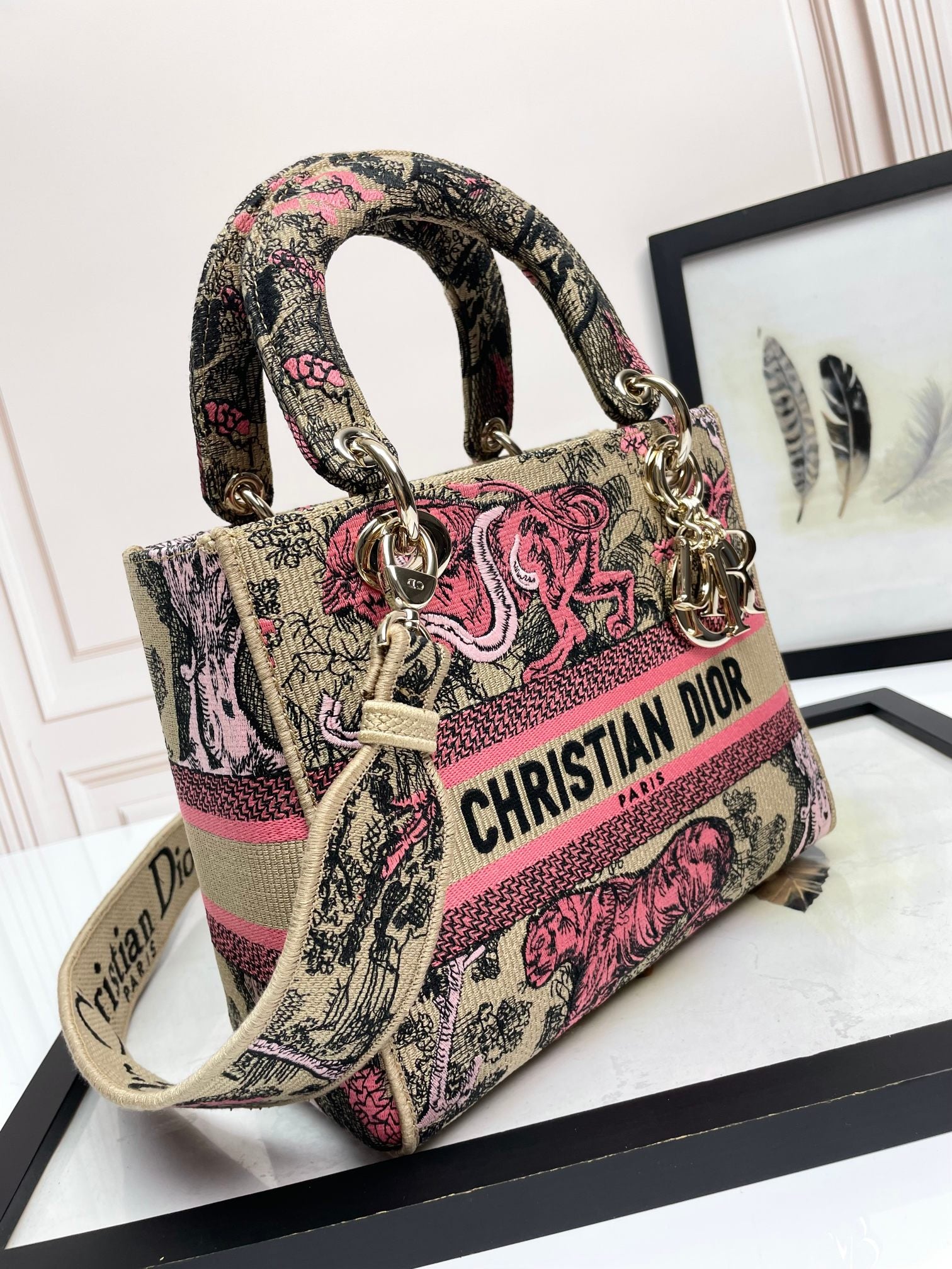 Christian Dior Medium Lady D-Lite Bag - Burgundy Toile de Jouy Reverse Embroidery