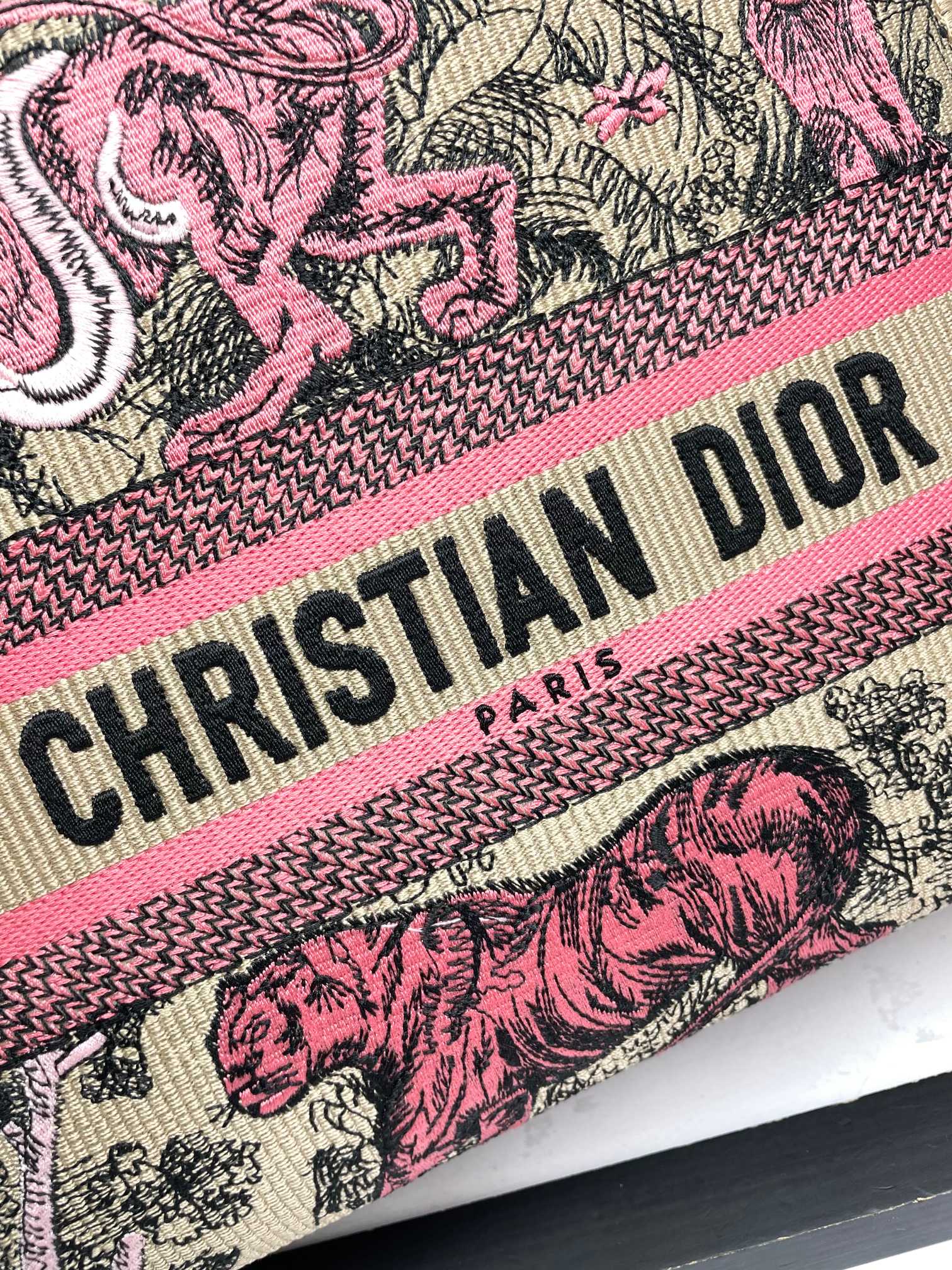 Dior Vintage Pink Embroidered Canvas Top Handle Shoulder Bag