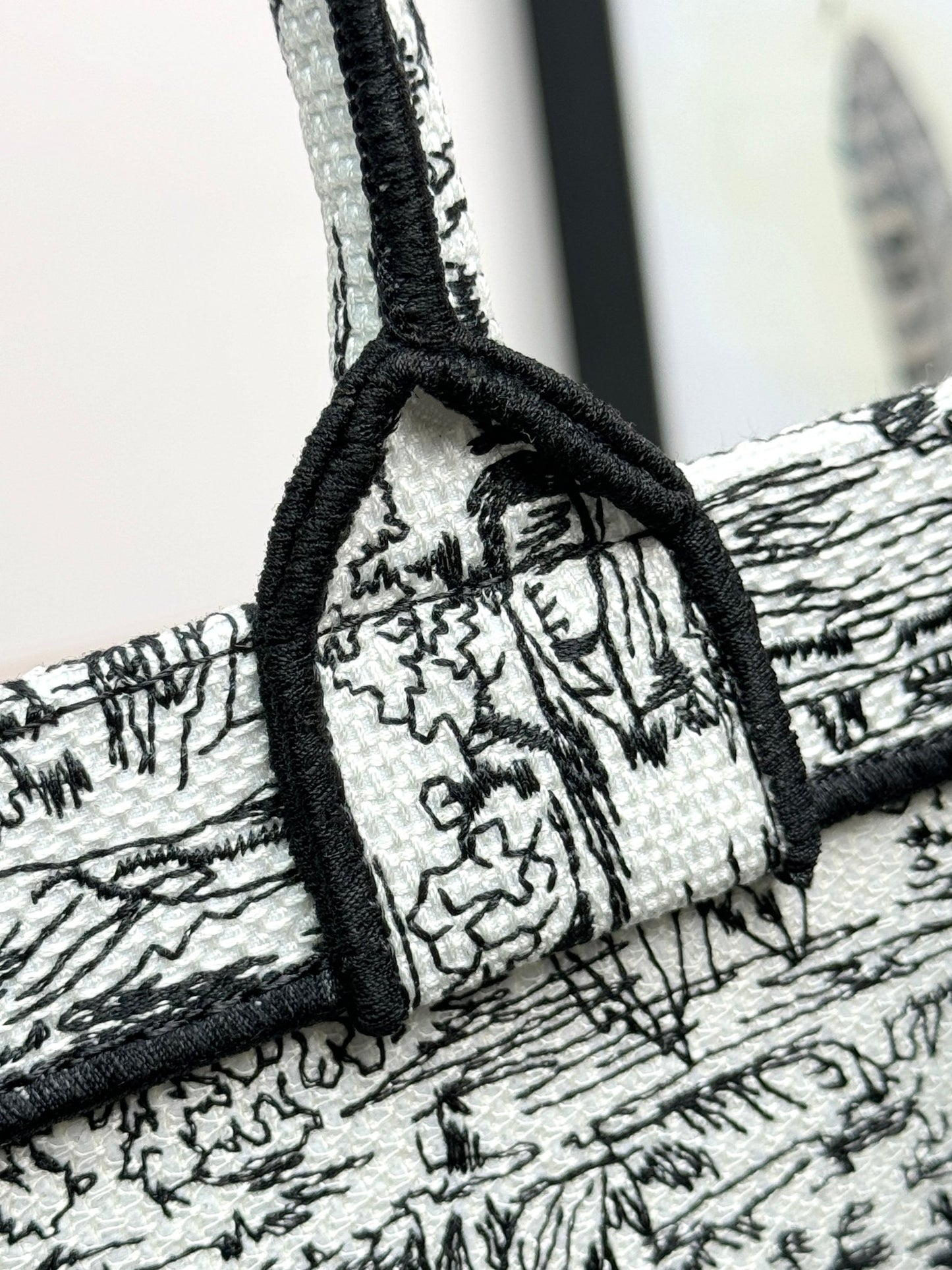 Christian Dior Large Book Tote Bag - Black and White Toile de Jouy Embroidery