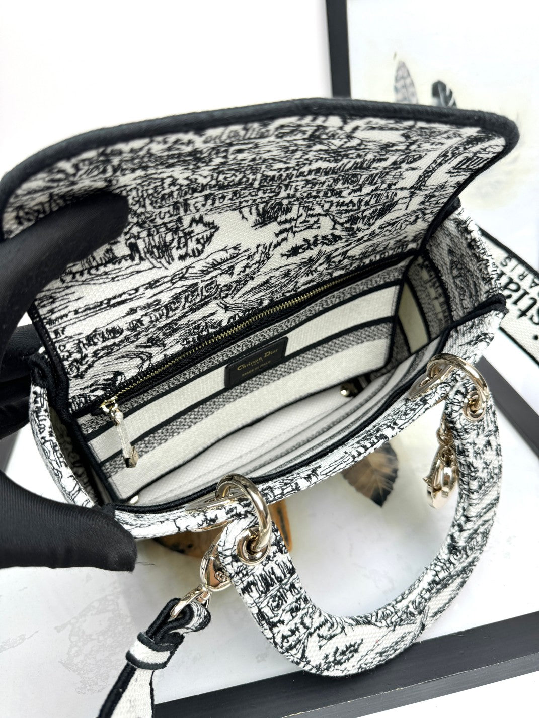 Christian Dior Lady D-Lite Bag - Toile de Jouy Reverse Embroidery - White and Black