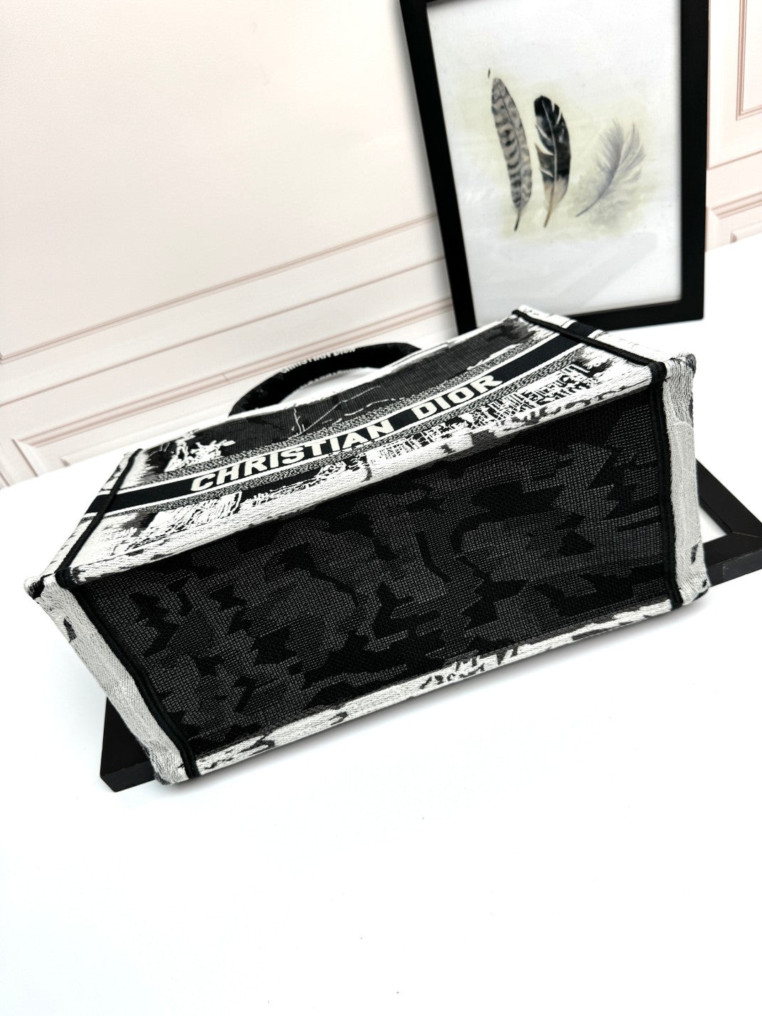 Dior Embroidered Black and White Graphic Canvas Tote Handbag