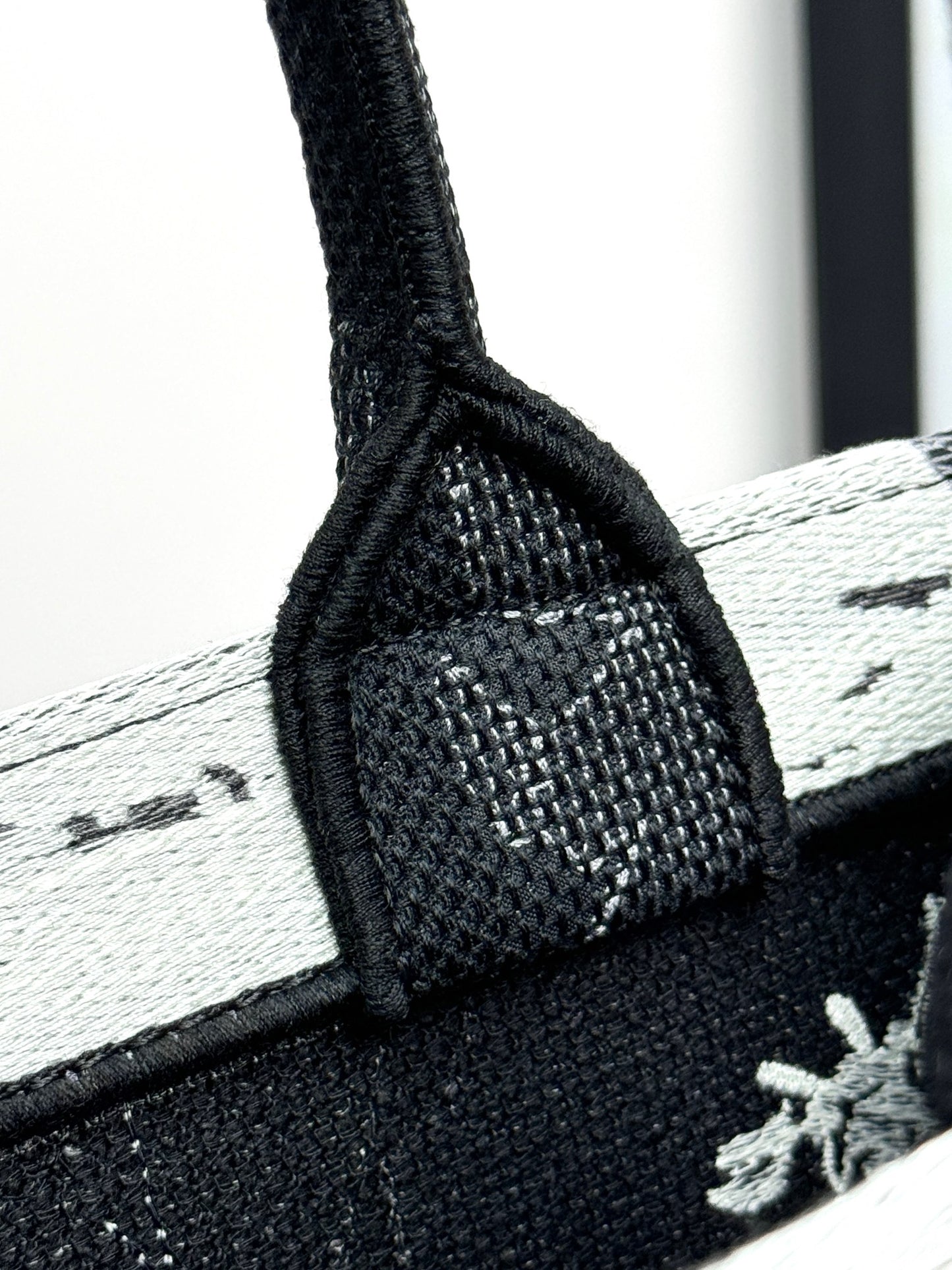 Dior Embroidered Black and White Graphic Canvas Tote Handbag