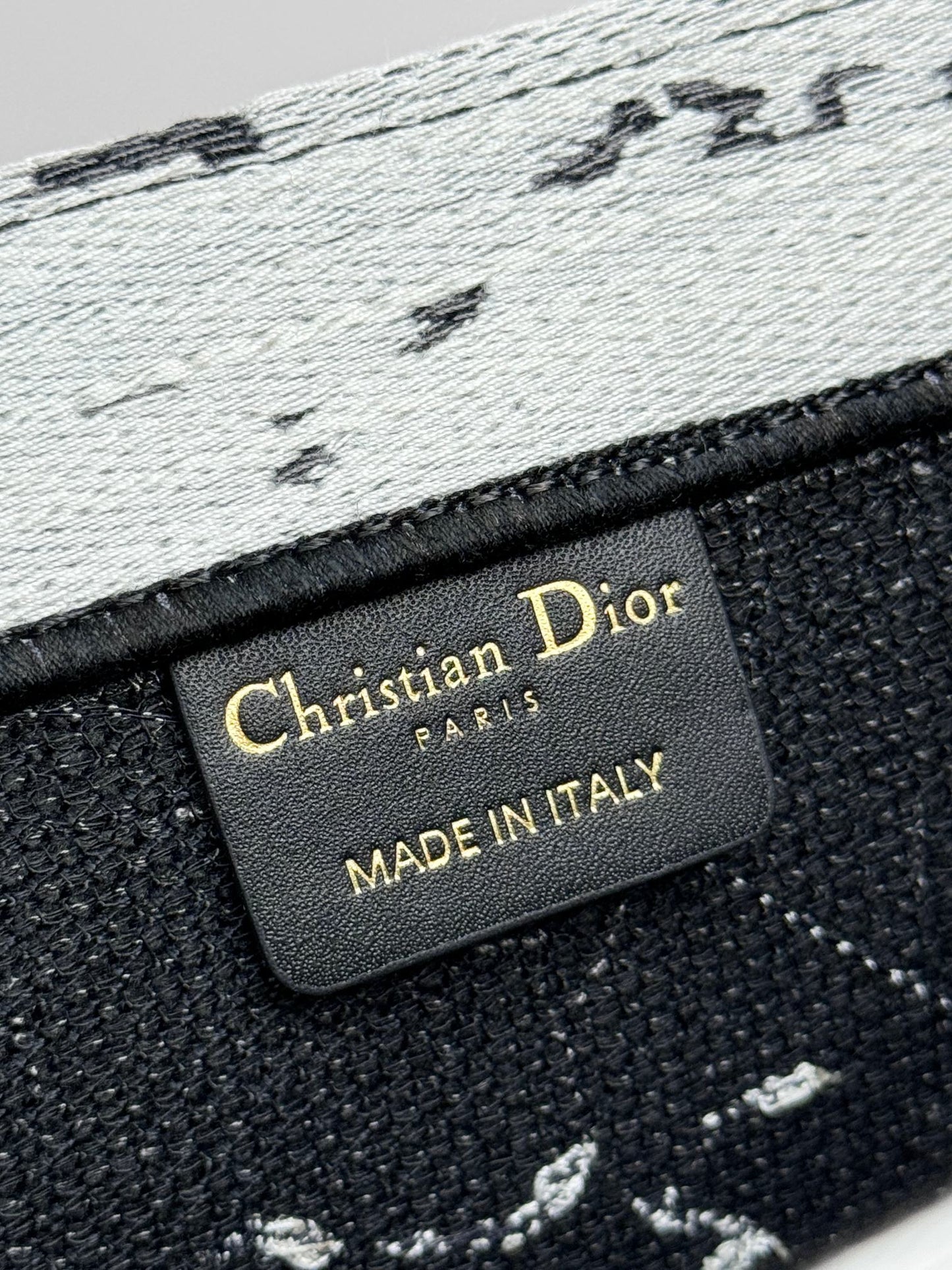 Christian Dior Medium Book Tote Bag Black and White Embroidery