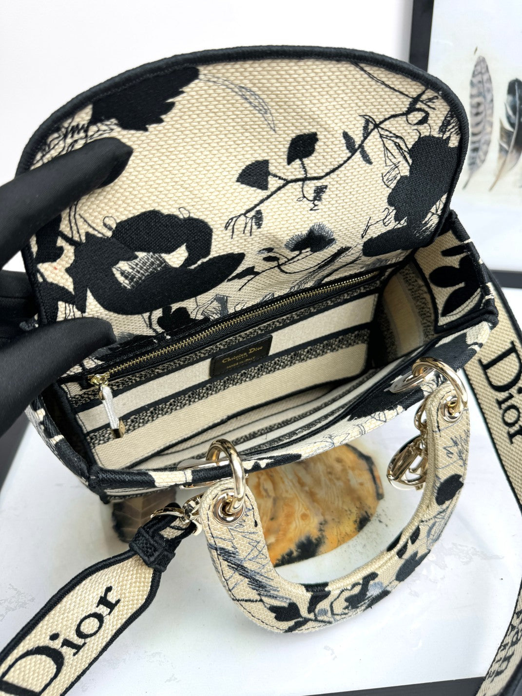 Dior Elegant Floral Embroidered Canvas Top Handle Tote Bag