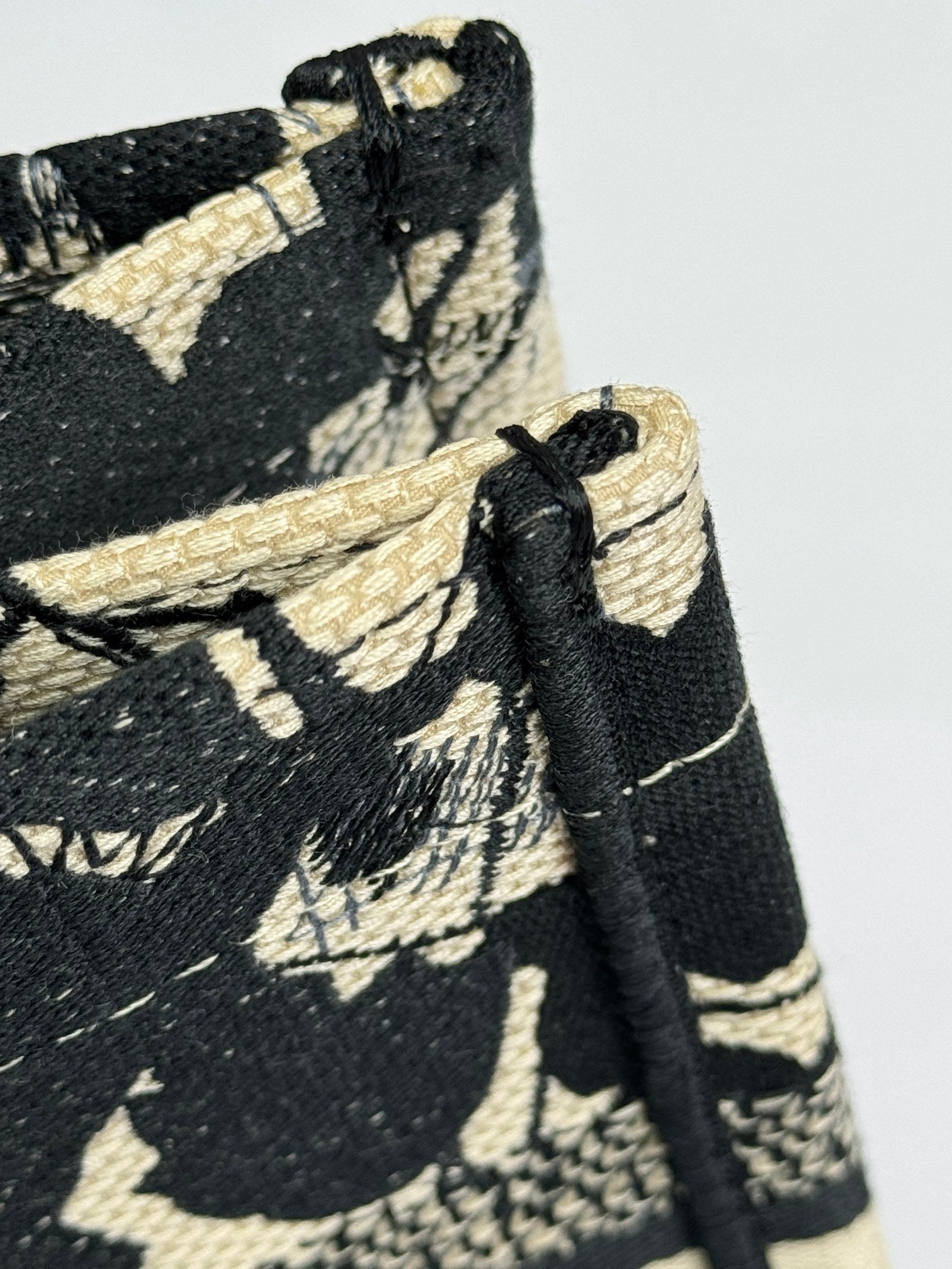 Dior Black and Cream Floral Embroidered Canvas Tote Handbag