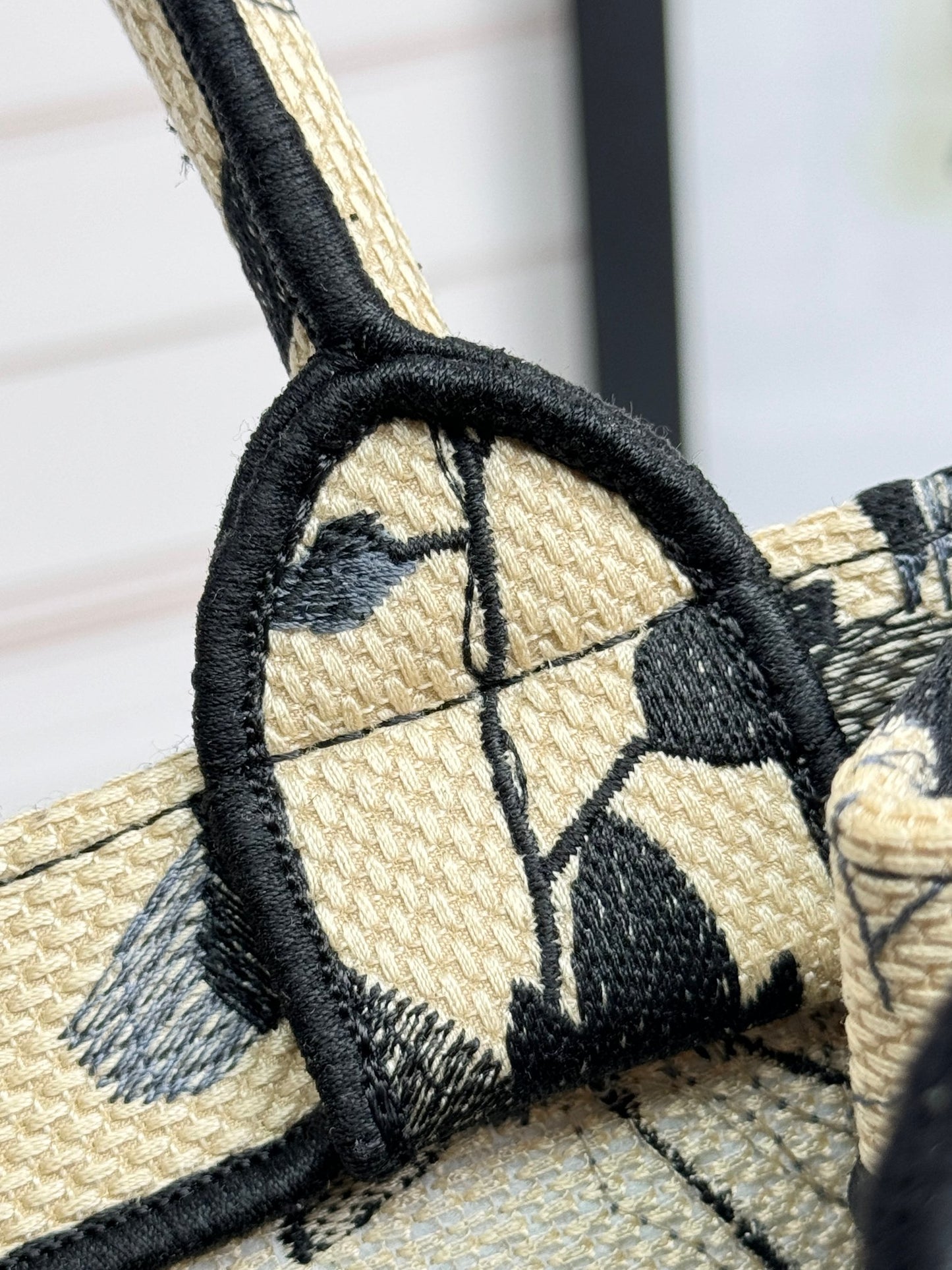 Dior Elegant Floral Embroidered Canvas Top Handle Tote Bag