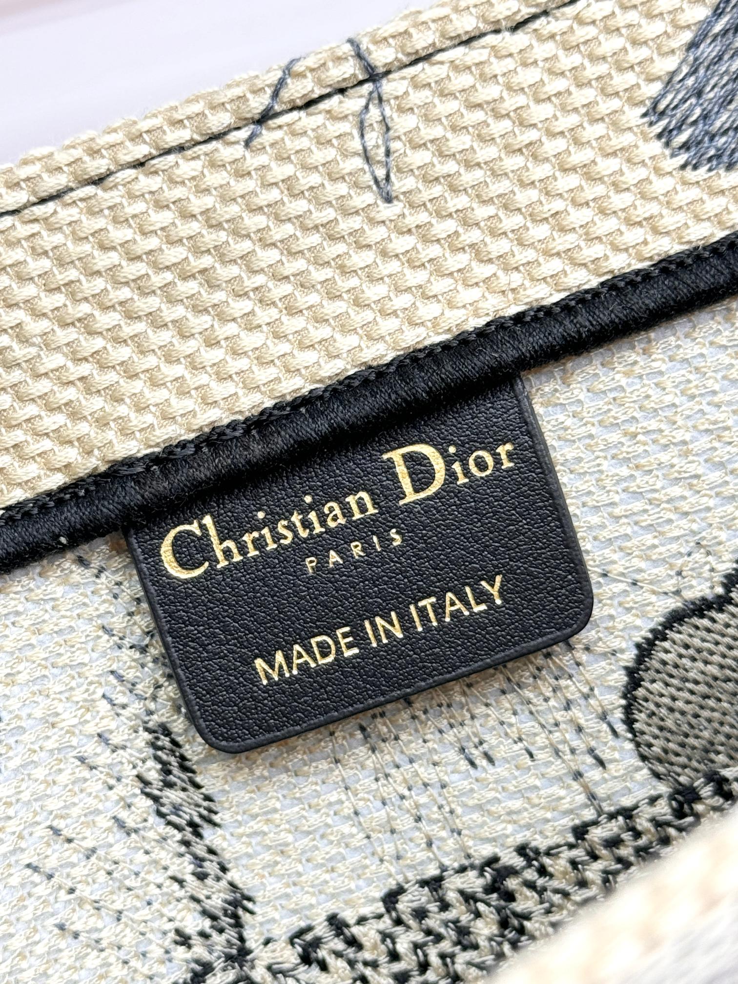 Dior Black and Cream Floral Embroidered Canvas Tote Handbag