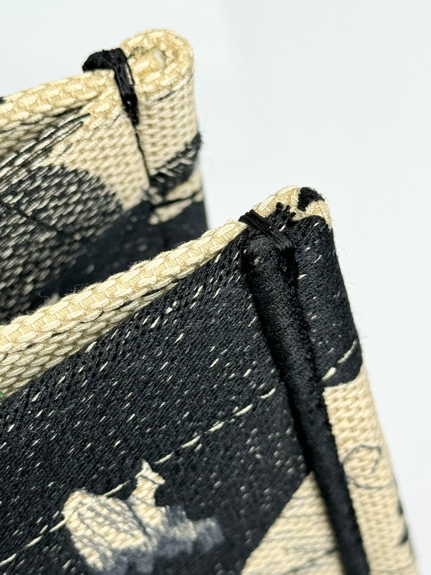 Christian Dior Book Tote Black and White Floral Embroidered Canvas Bag