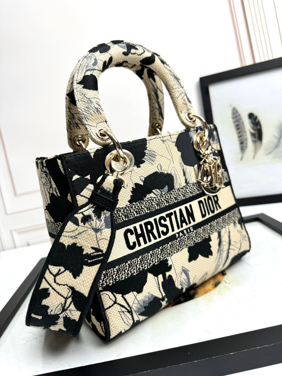 Dior Vintage Floral Embroidered Canvas Top Handle Satchel Bag