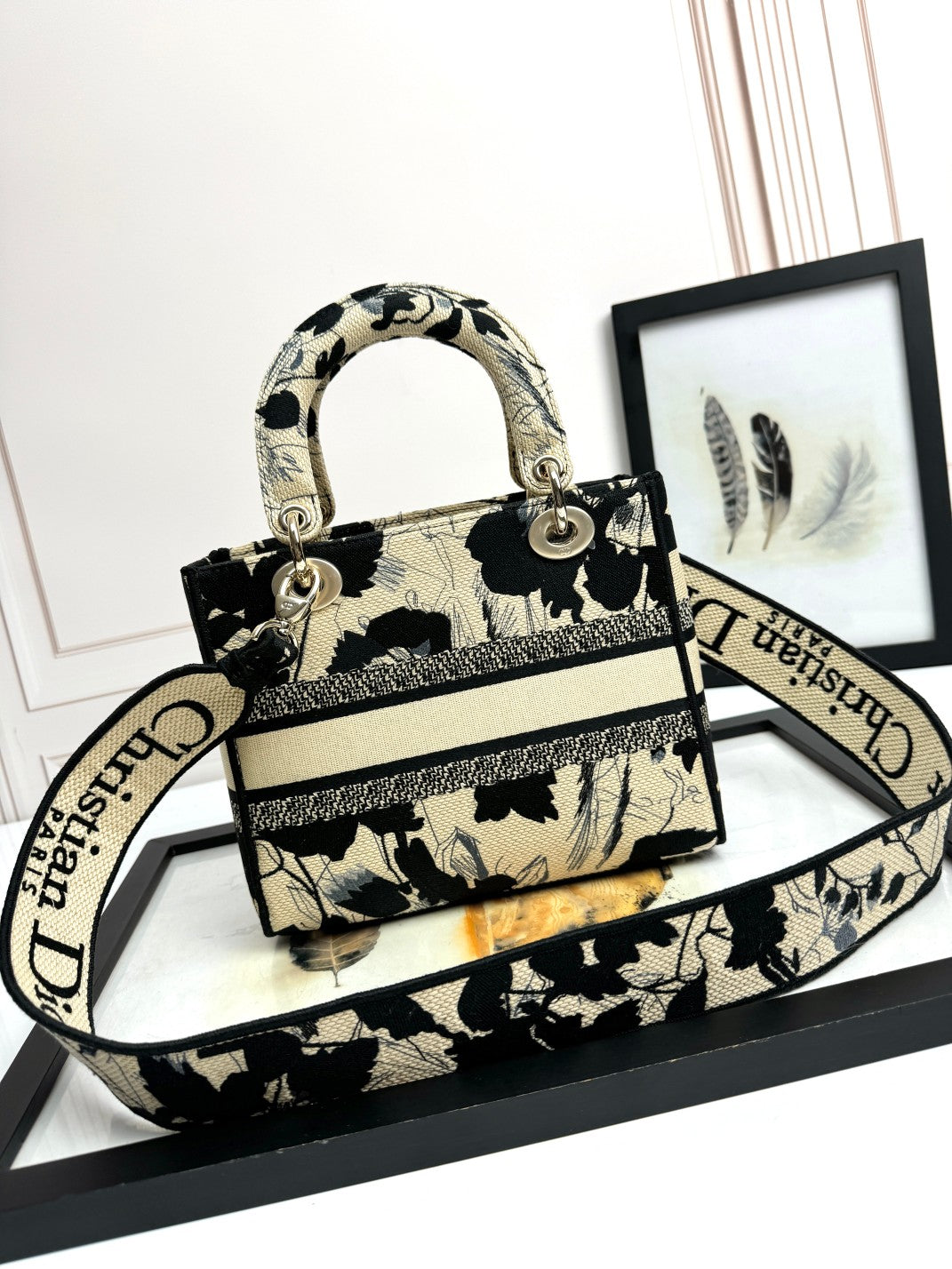 Dior Vintage Floral Embroidered Canvas Top Handle Satchel Bag
