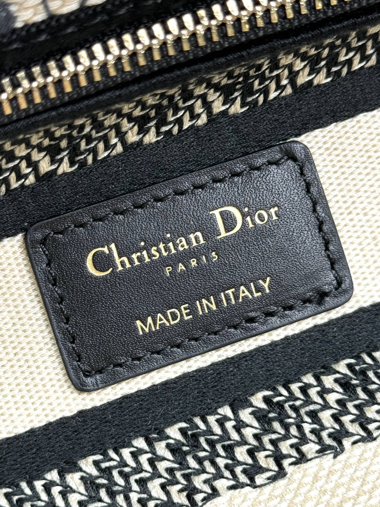 Christian Dior Lady D-Lite Handbag - Beige and Black Mille Fleurs Embroidery