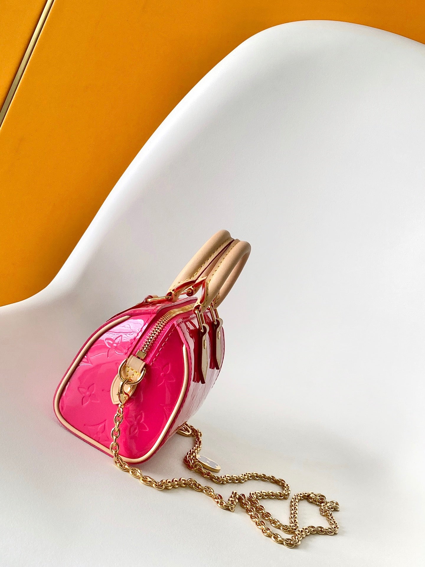 Louis Vuitton Bright Pink Embossed Patent Leather Mini Top Handle Crossbody Bag