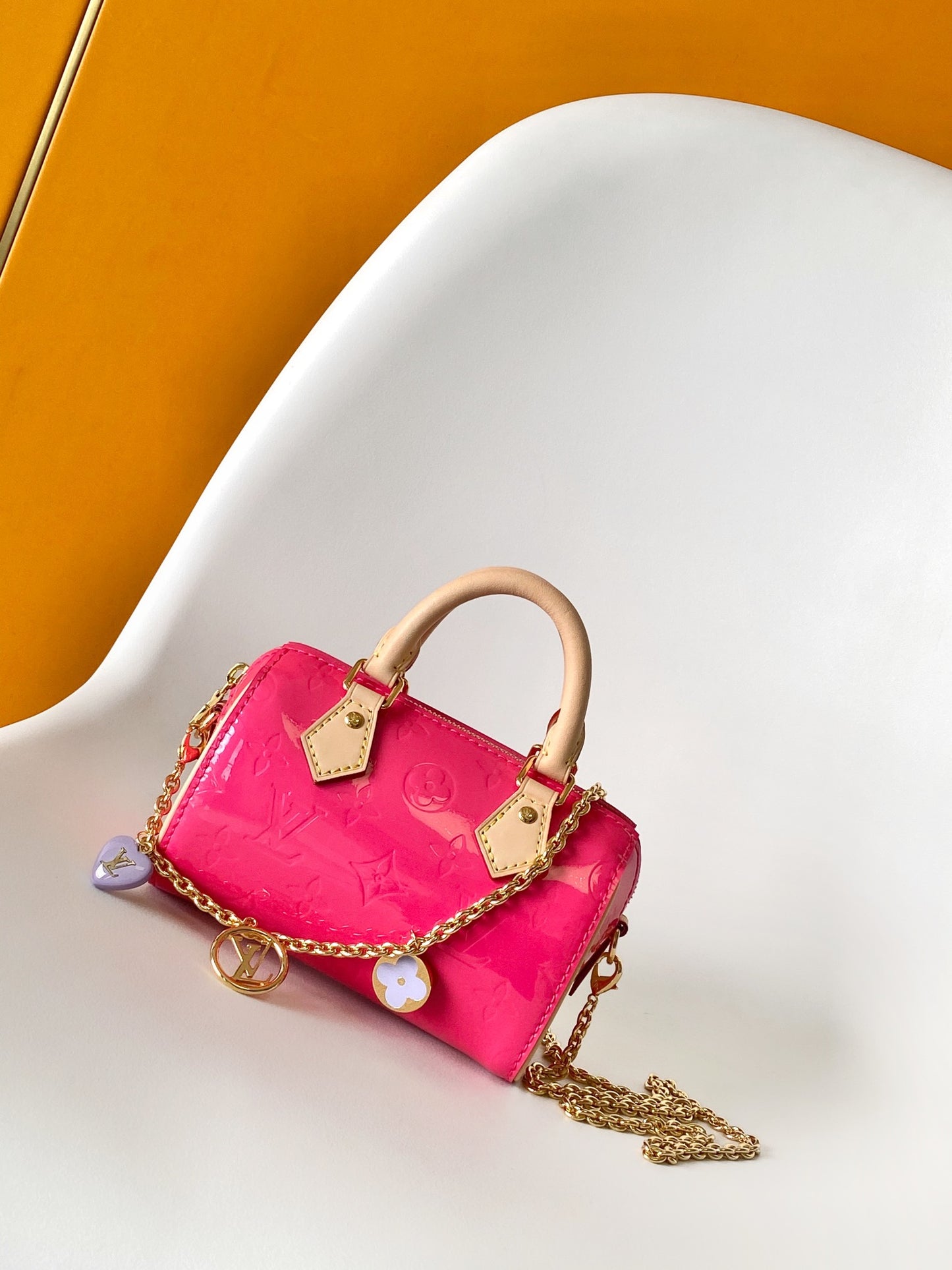 Louis Vuitton Bright Pink Embossed Patent Leather Mini Top Handle Crossbody Bag
