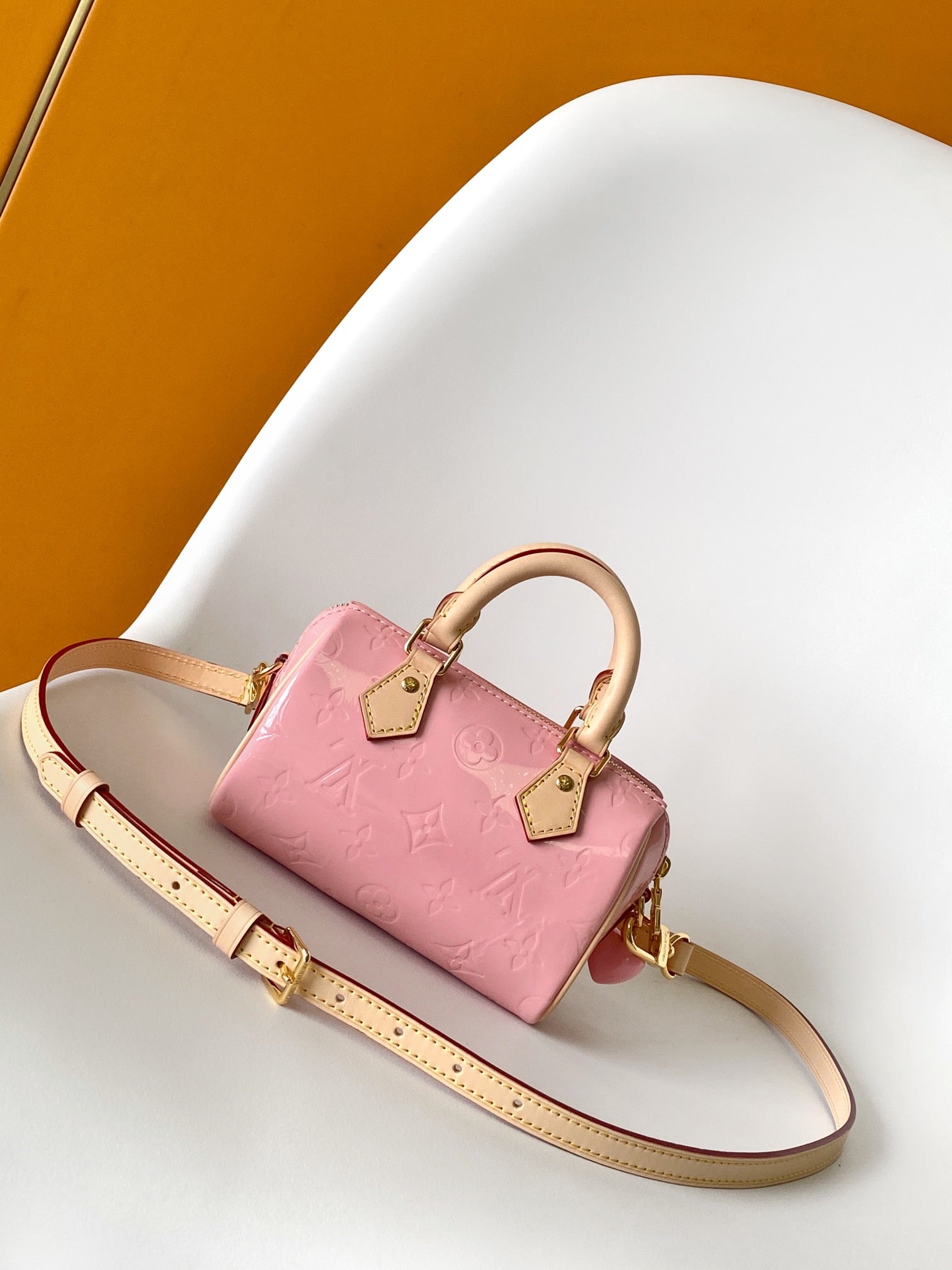 Louis Vuitton Mini Pink Embossed Leather Crossbody Handbag with Top Handles