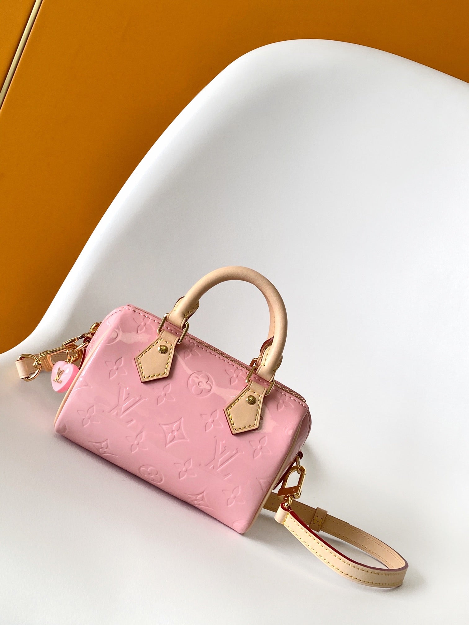 Louis Vuitton Mini Pink Embossed Leather Crossbody Handbag with Top Handles