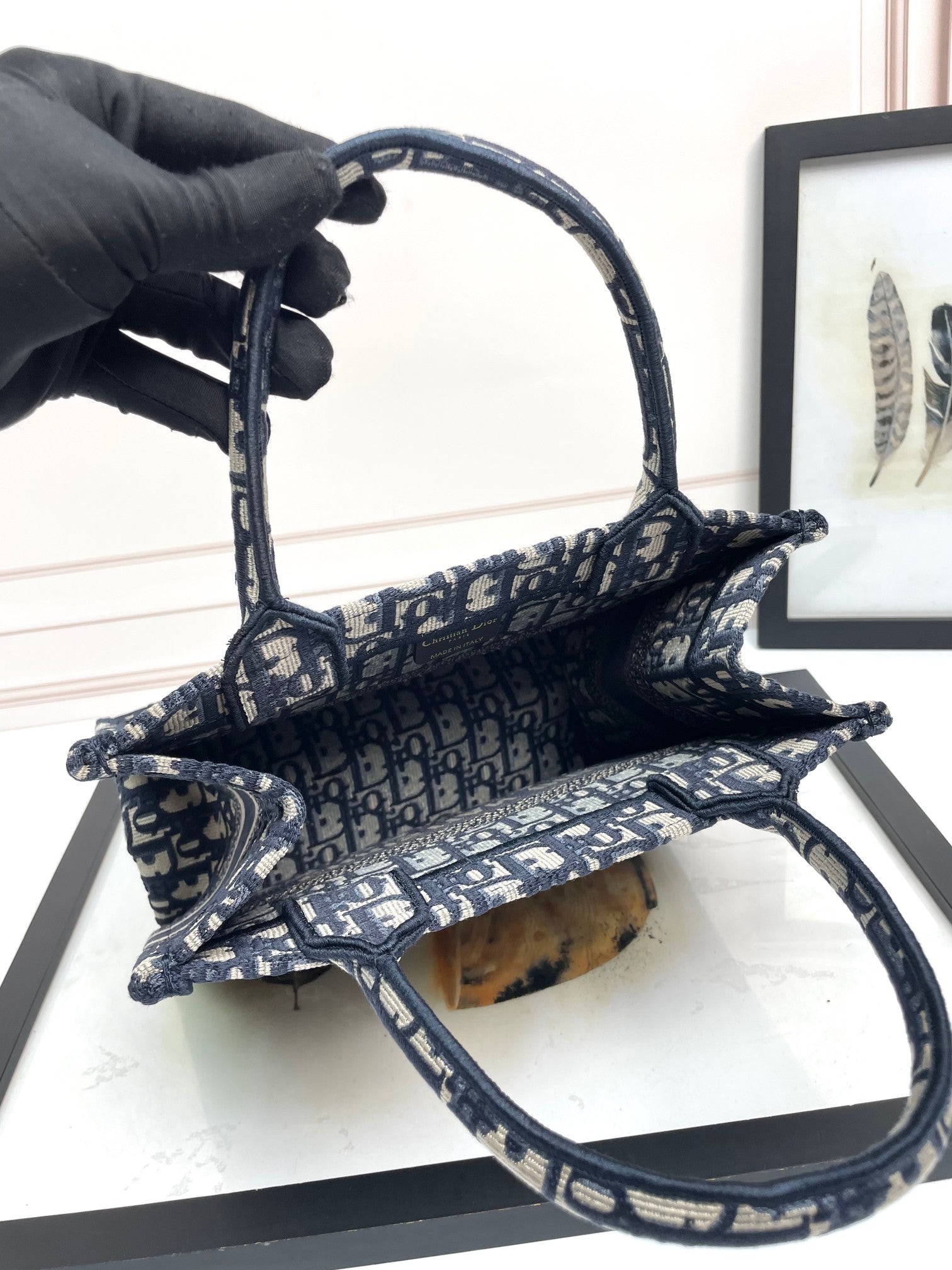 Dior Navy Blue Oblique Monogram Canvas Tote Bag with Top Handles