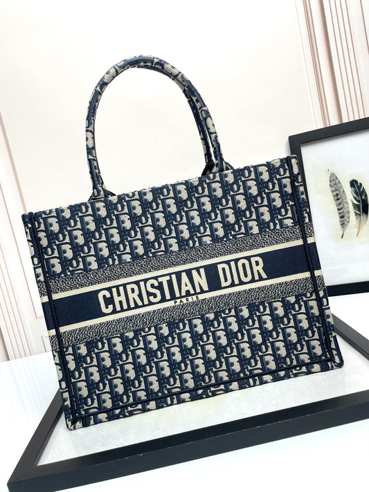 Christian Dior Book Tote - Blue Dior Oblique Embroidery