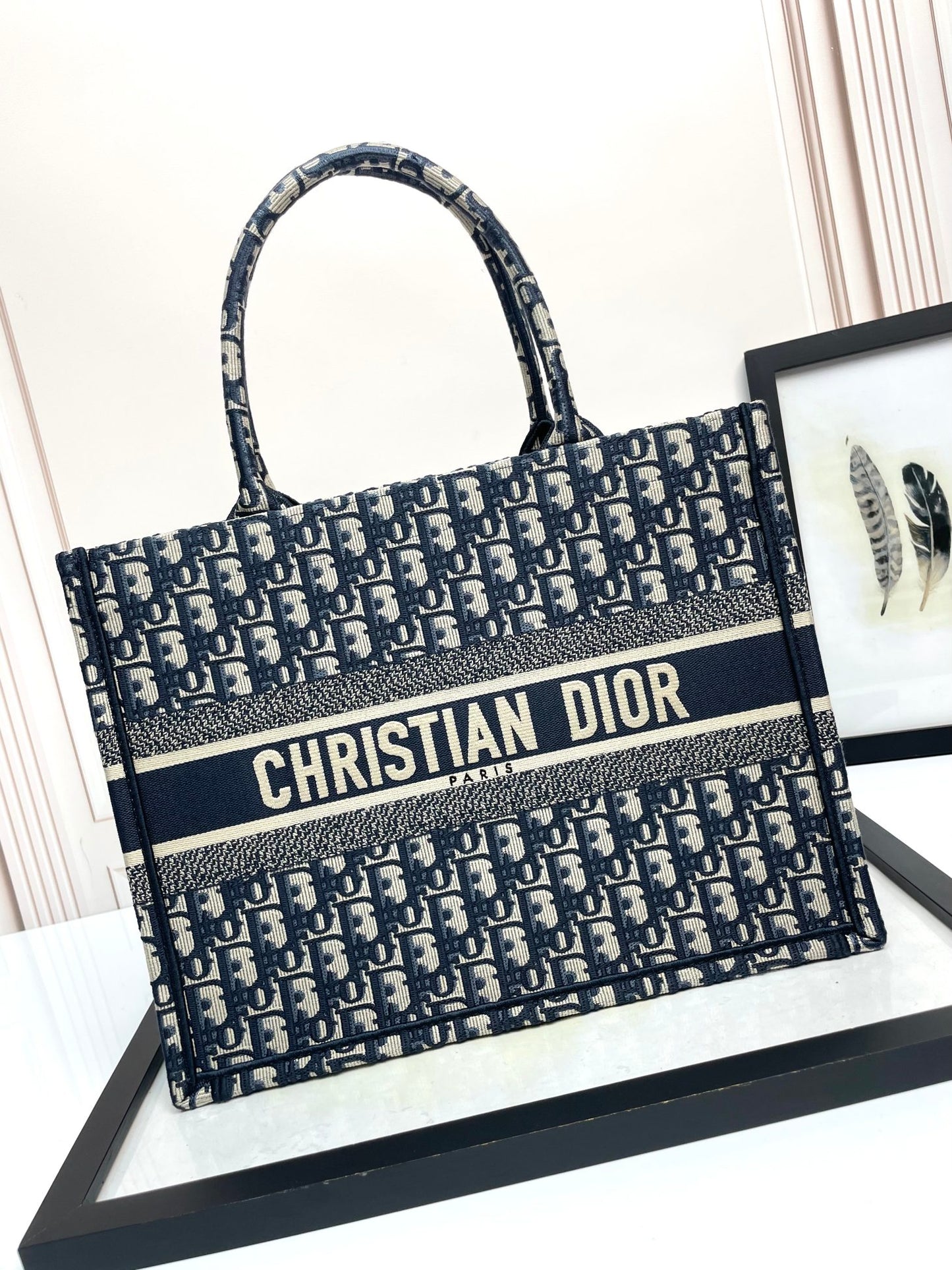 Dior Blue Monogram Canvas Tote Bag Embroidered Jacquard Shopper Handbag