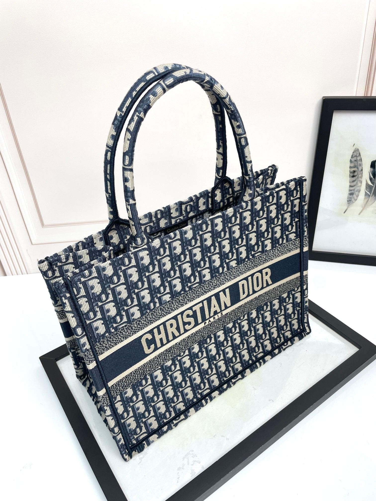 Christian Dior Large Book Tote Blue Dior Oblique Embroidery