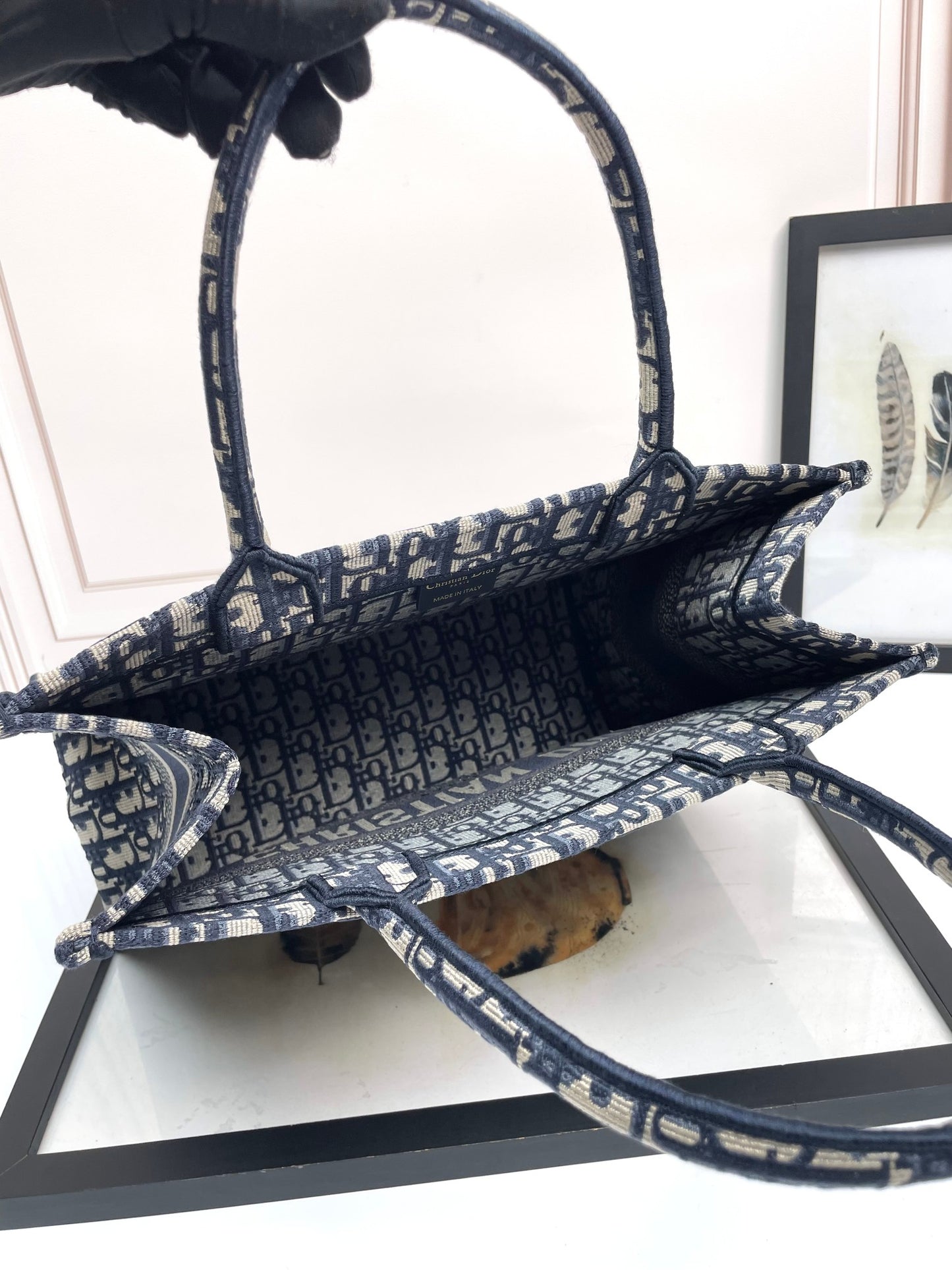 Dior Navy Blue Woven Monogram Canvas Tote Bag Large Travel Handbag