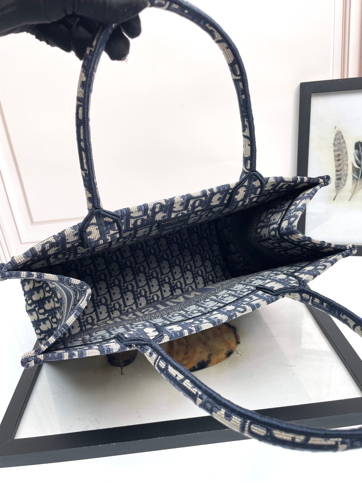 Dior Navy Blue Woven Monogram Canvas Tote Bag Large Travel Handbag