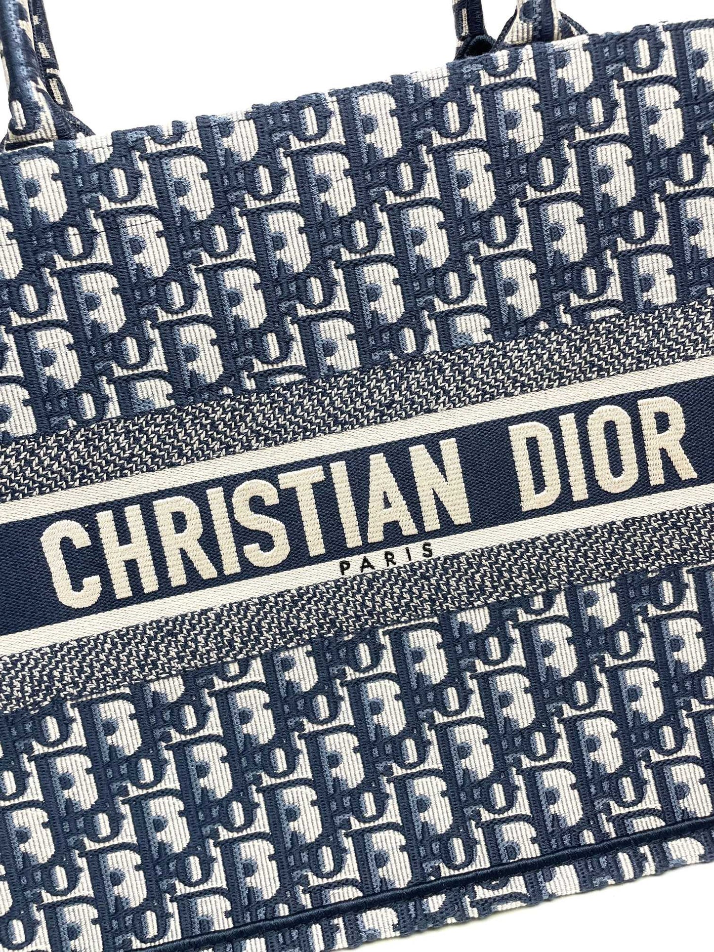 Christian Dior Large Book Tote Blue Dior Oblique Embroidery