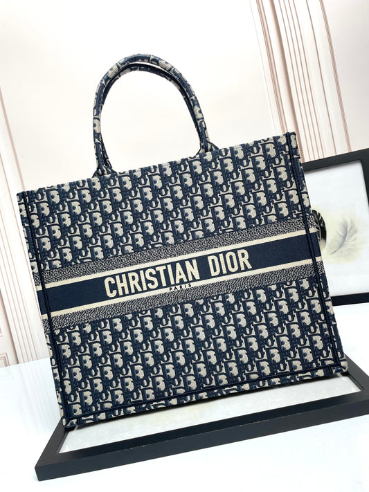 Christian Dior Book Tote Bag - Blue Dior Oblique Embroidery