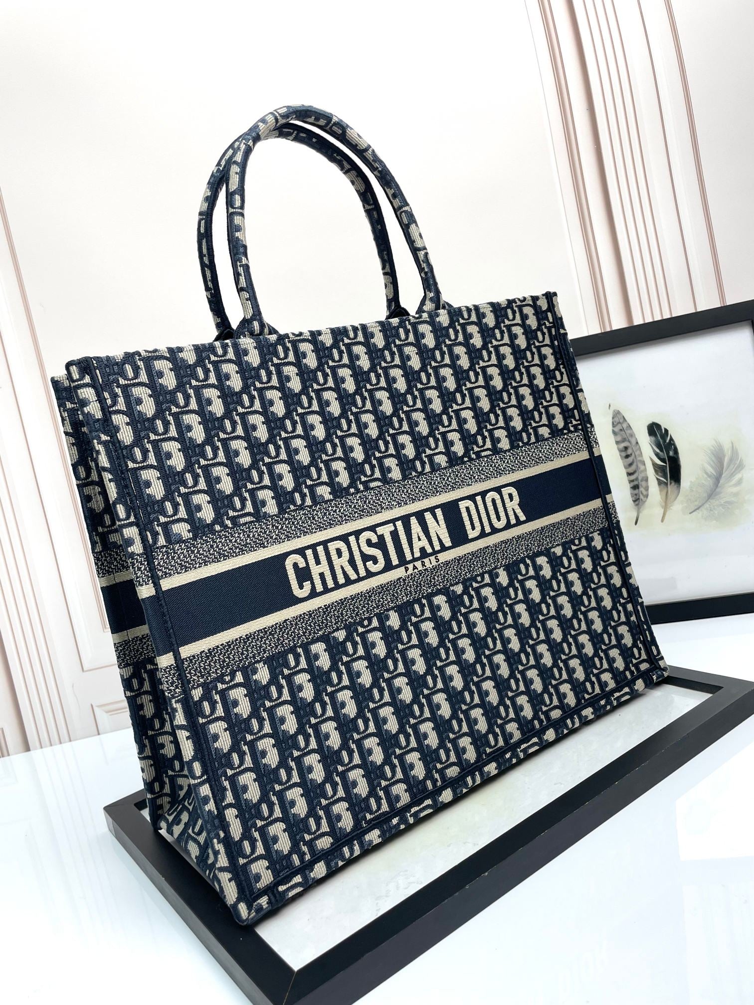 Dior Blue Oblique Monogram Canvas Tote Bag Large Capacity Handbag