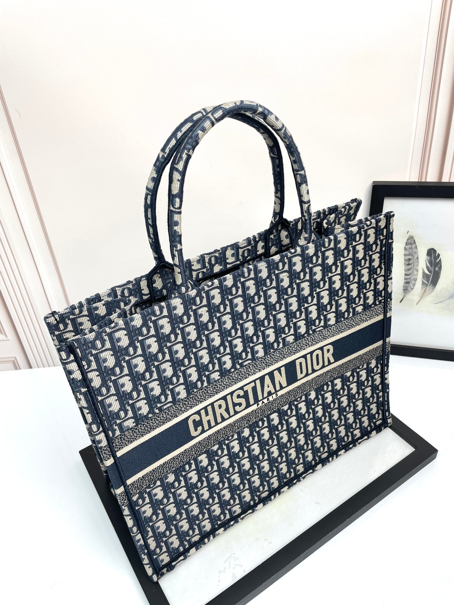 Dior Blue Oblique Monogram Canvas Tote Bag Large Capacity Handbag