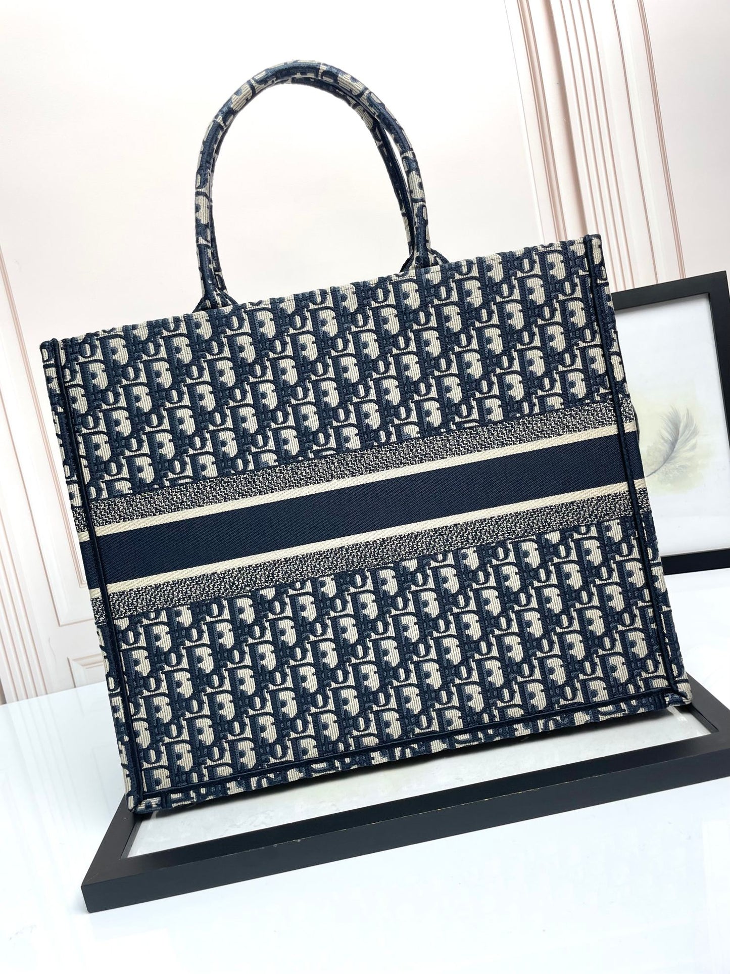 Dior Blue Oblique Monogram Canvas Tote Bag Large Capacity Handbag