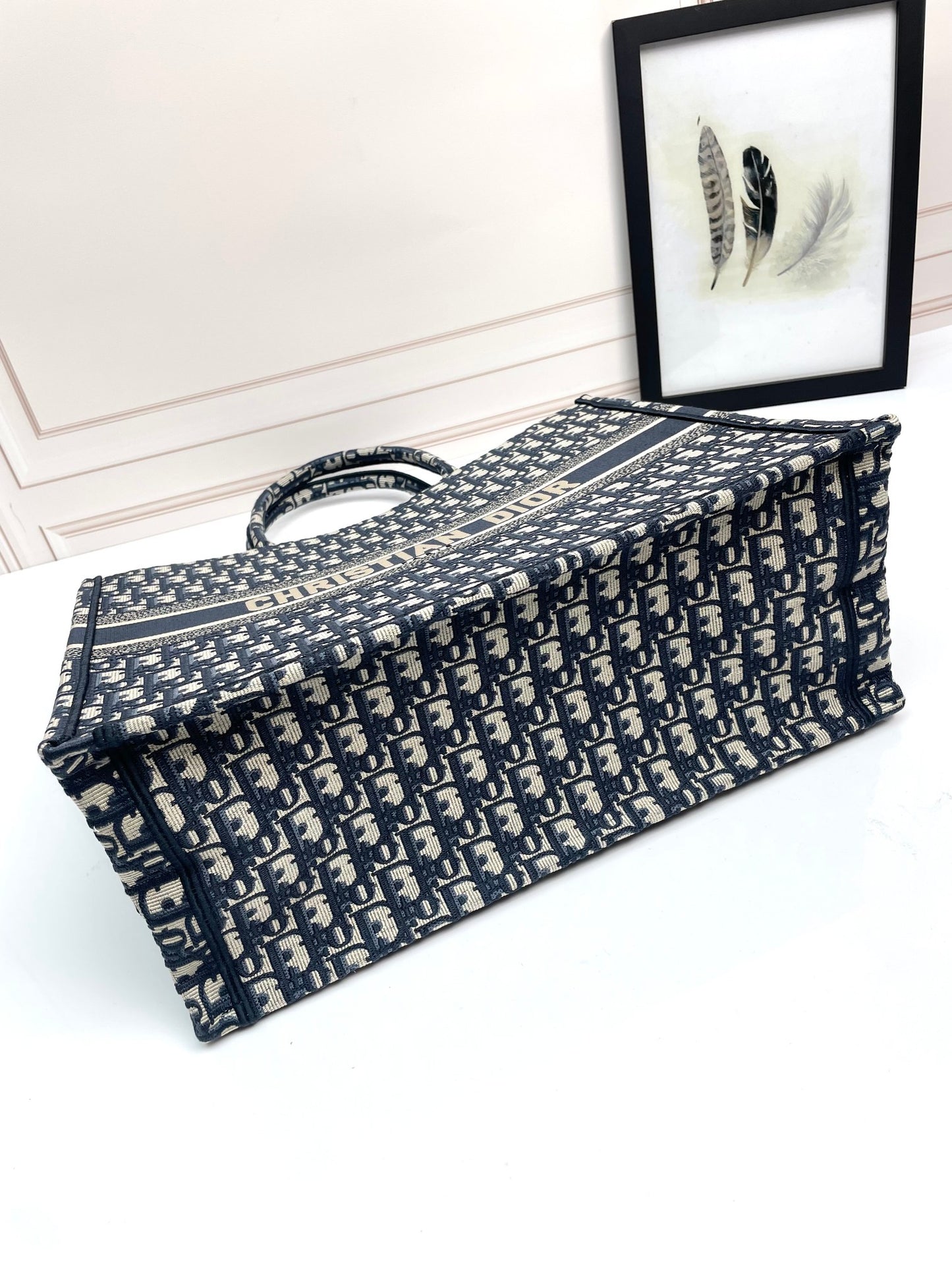 Dior Blue Oblique Monogram Canvas Tote Bag Large Capacity Handbag