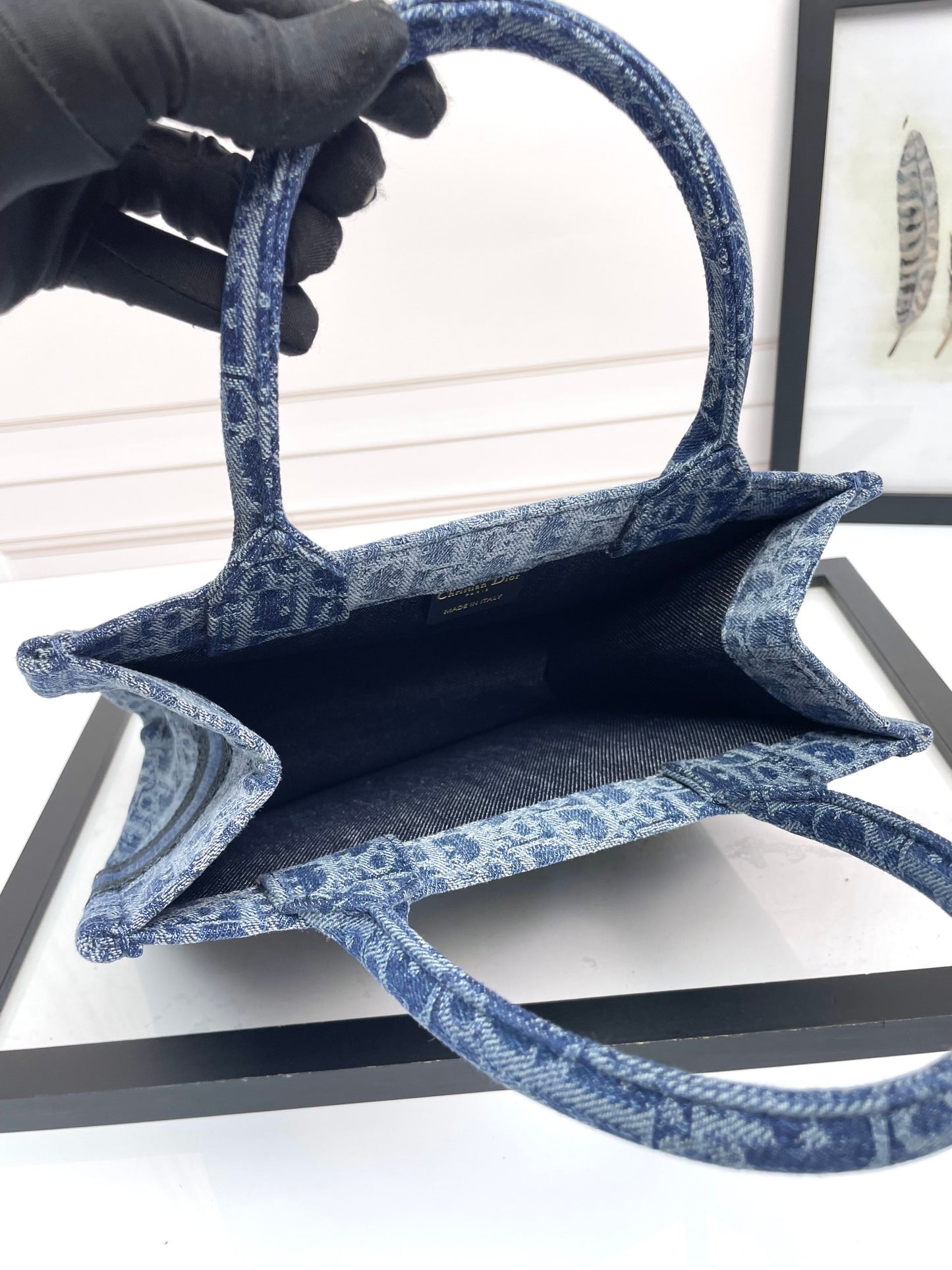 Christian Dior Book Tote Blue Oblique Embroidery Canvas Handbag
