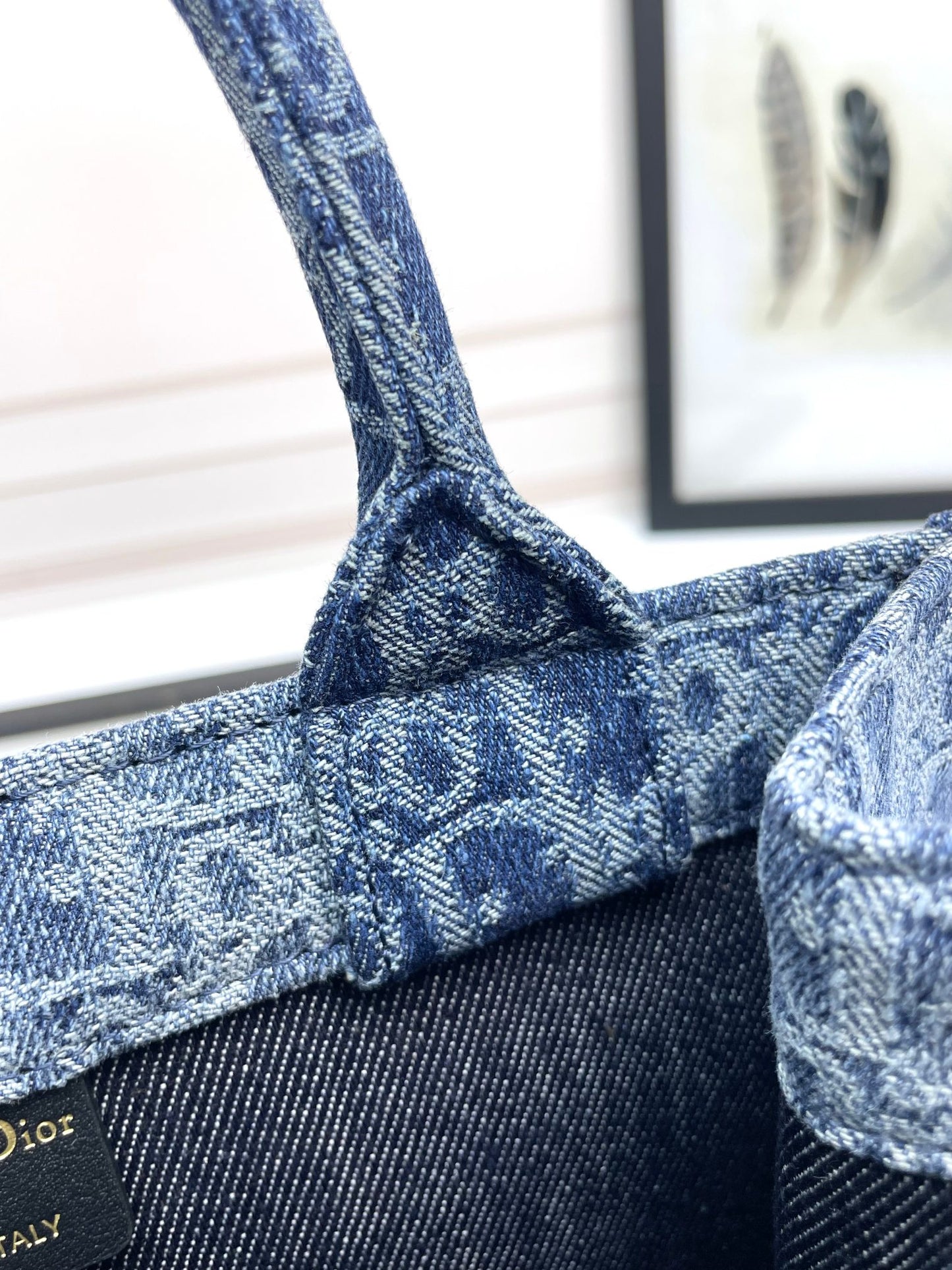 Dior Blue Denim Monogram Print Canvas Tote Bag with Top Handles