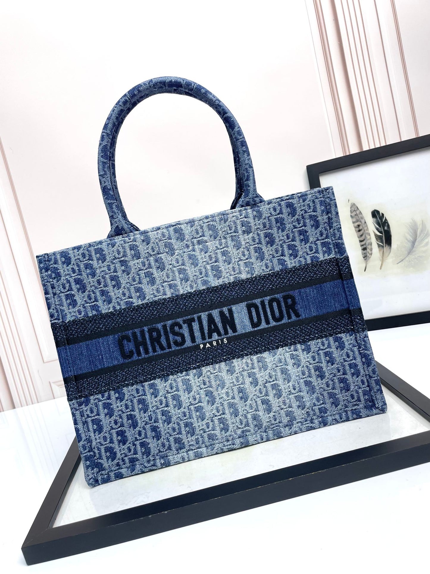 Christian Dior Blue Oblique Book Tote - Washed Denim Canvas Bag