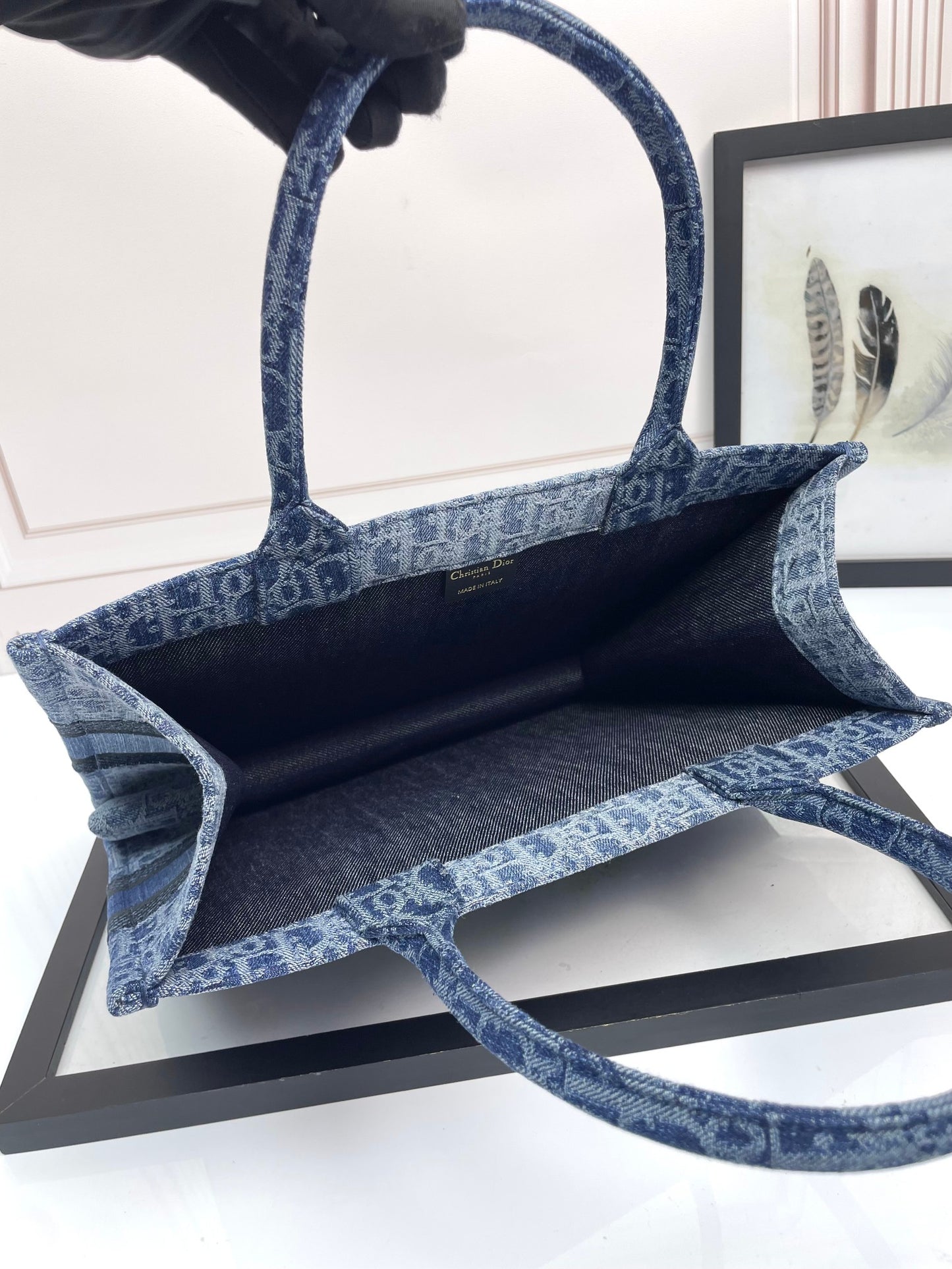 Christian Dior Blue Oblique Book Tote - Washed Denim Canvas Bag