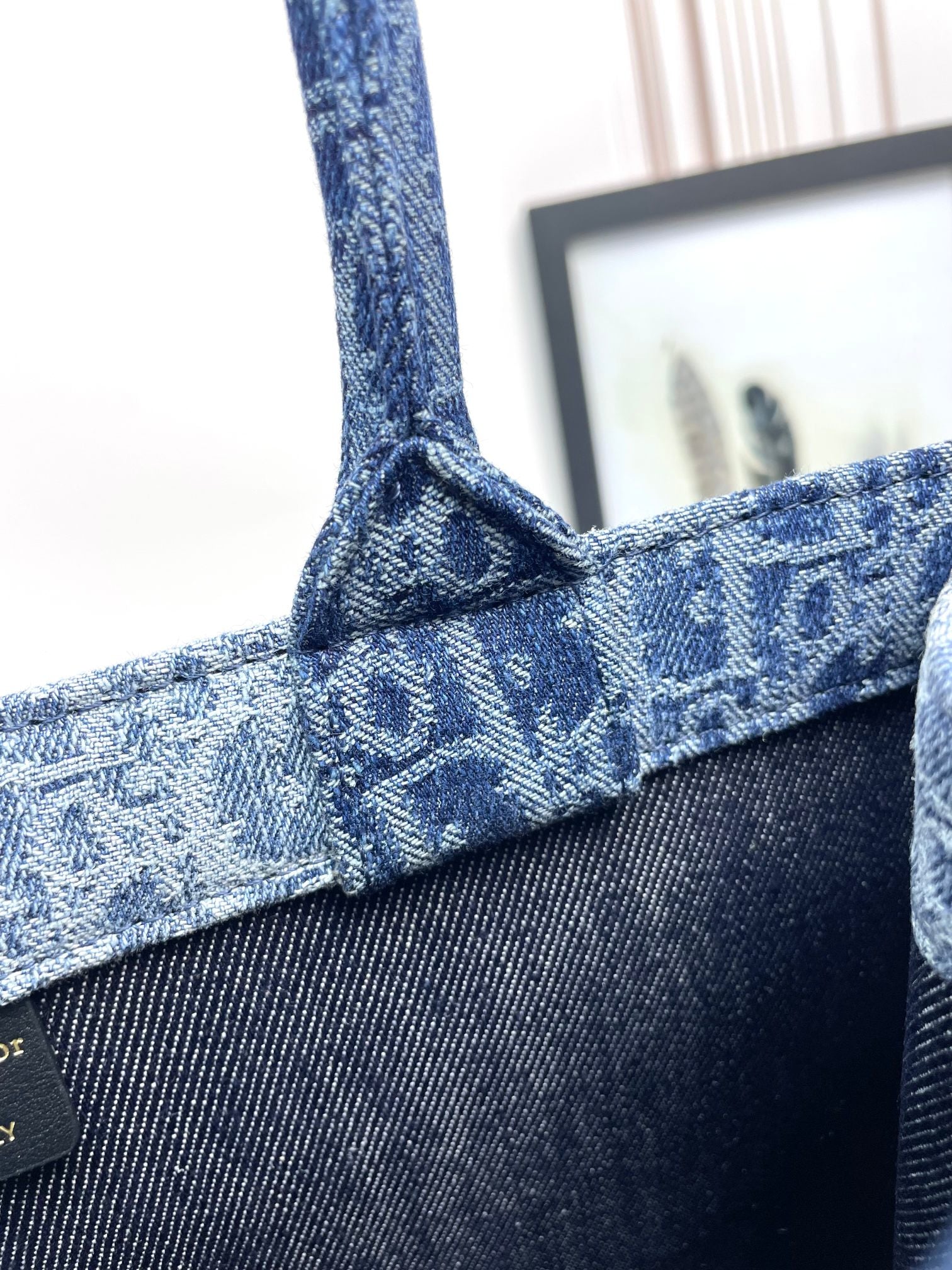 Dior Elegant Blue Monogram Canvas Tote Bag with Top Handles