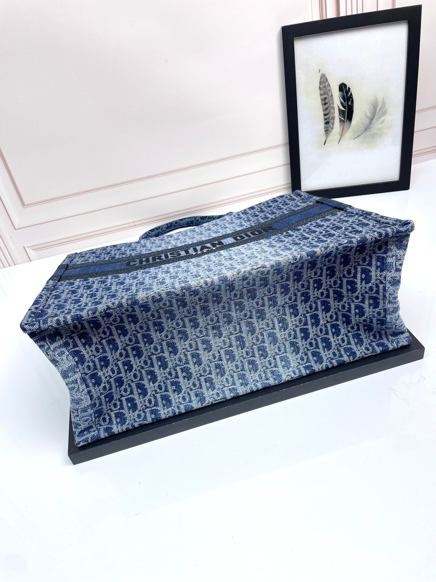 Dior Blue Monogram Jacquard Canvas Tote Bag Classic Top Handle Handbag