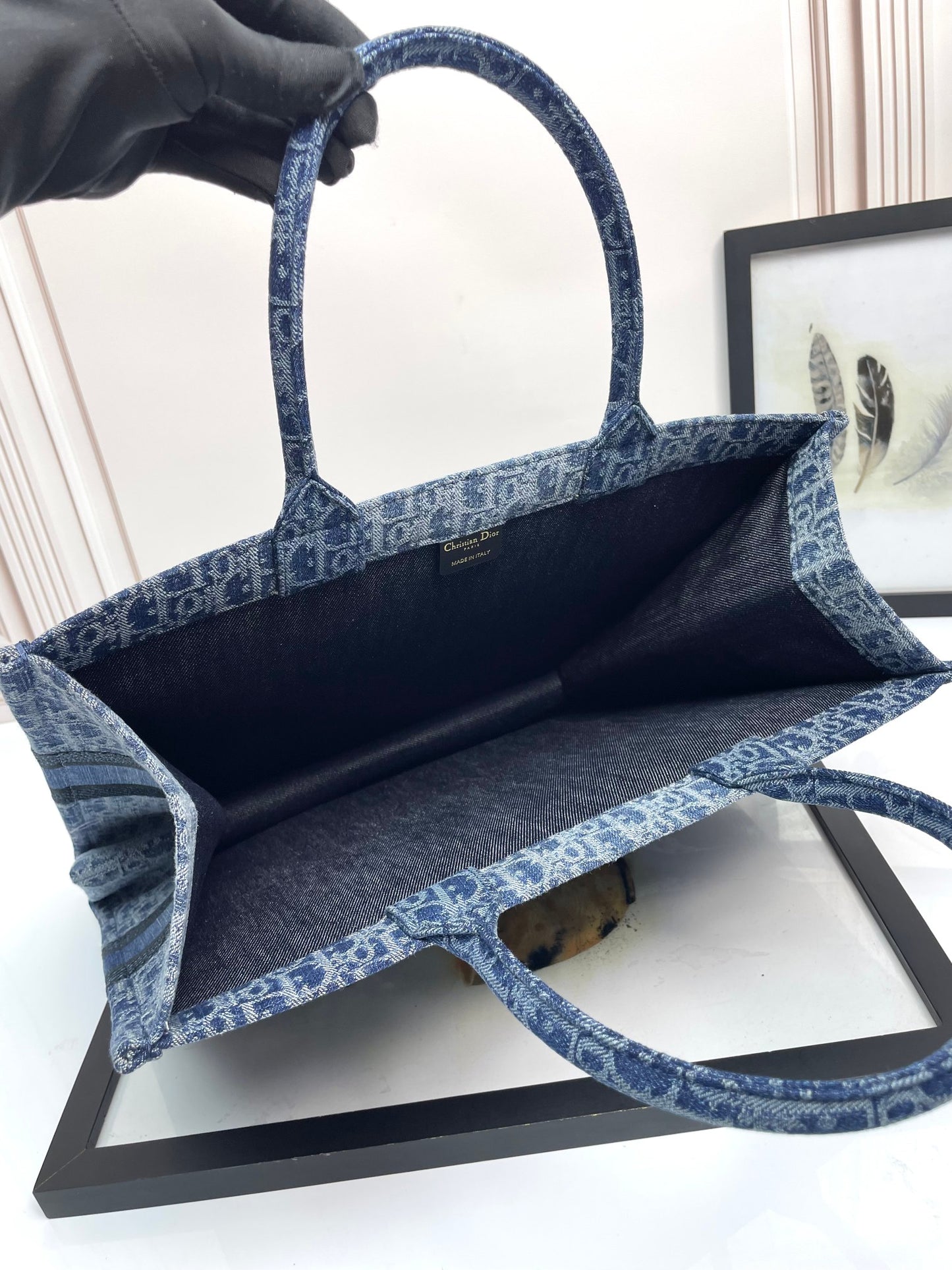 Dior Blue Monogram Jacquard Canvas Tote Bag Classic Top Handle Handbag