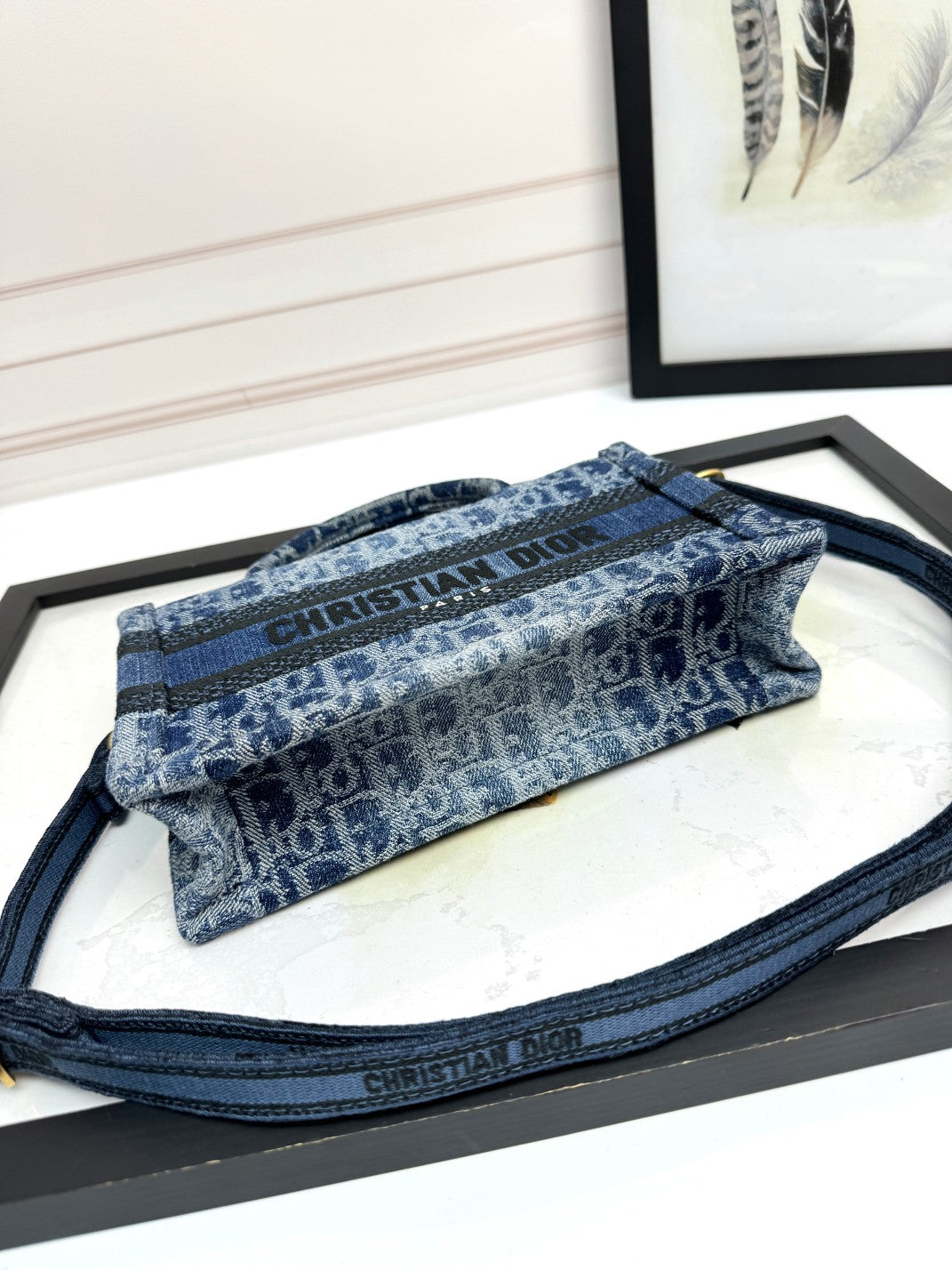 Dior Casual Blue Denim Monogram Tote Bag with Crossbody Strap