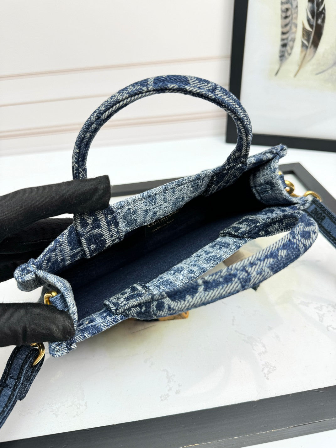 Christian Dior Mini Book Tote Blue Oblique Denim Handbag with Strap