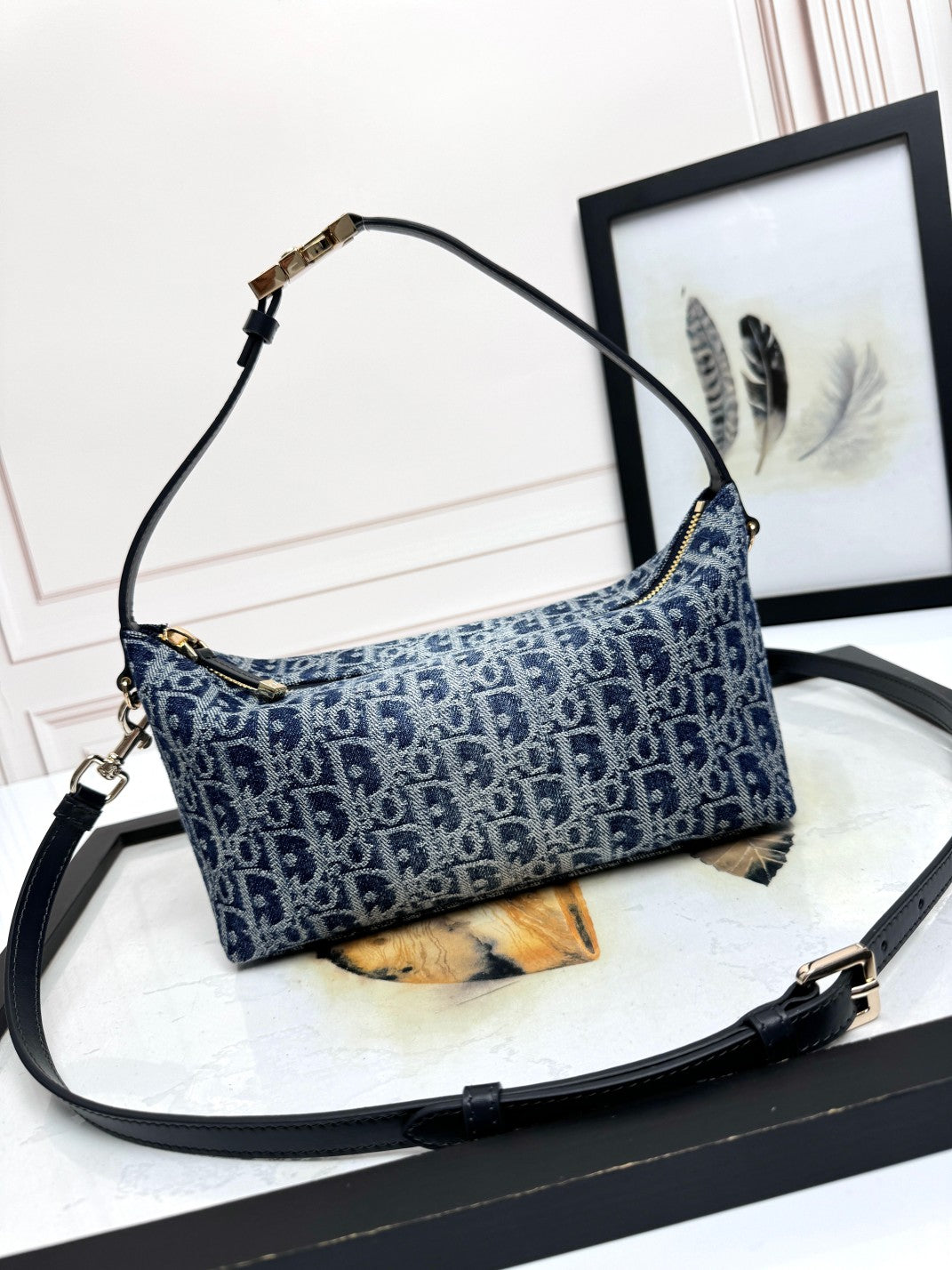 Dior Blue Monogram Jacquard Shoulder Bag with Detachable Crossbody Strap